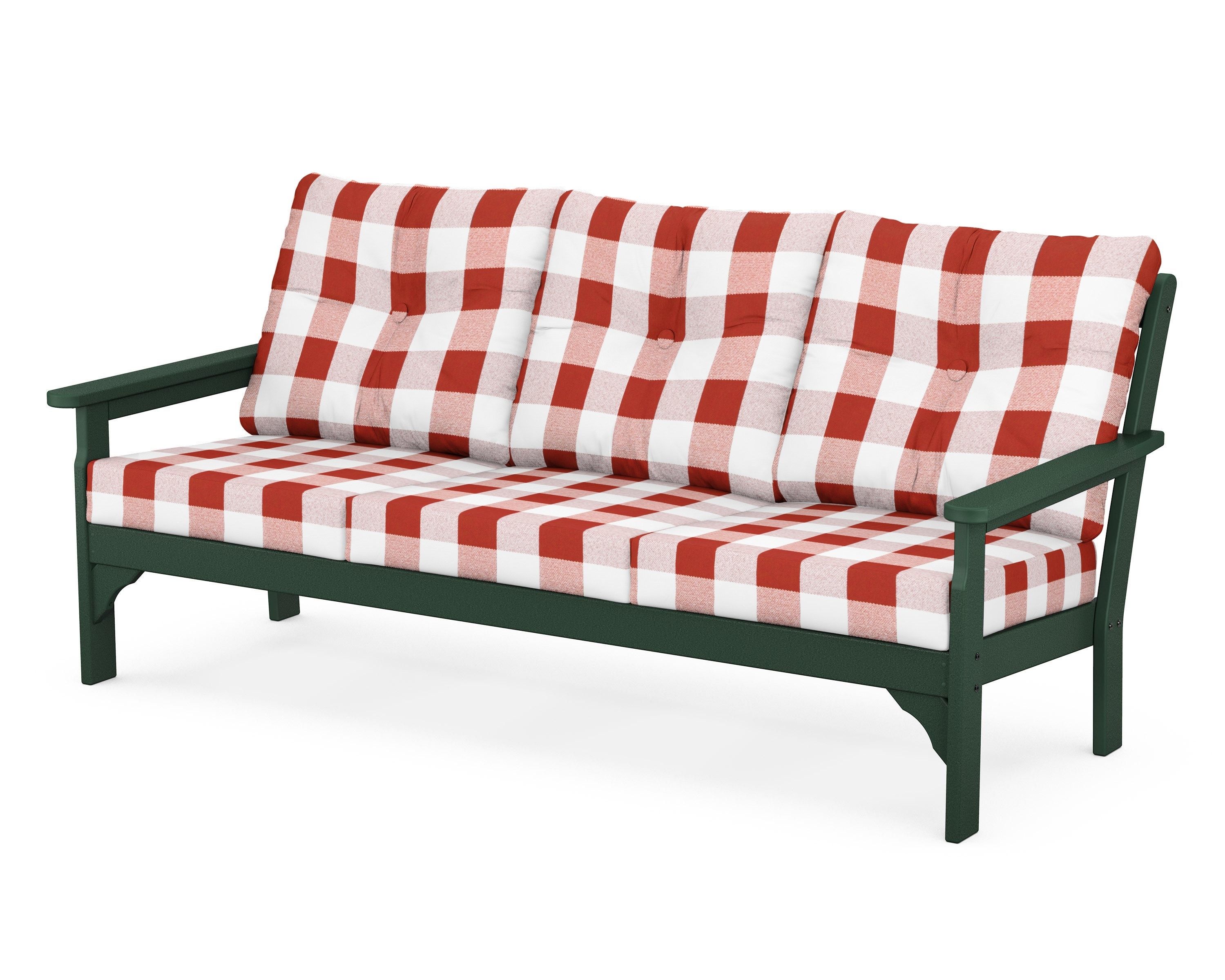 POLYWOOD® Vineyard Deep Seating Sofa in Green / Buffalo Plaid Crimson