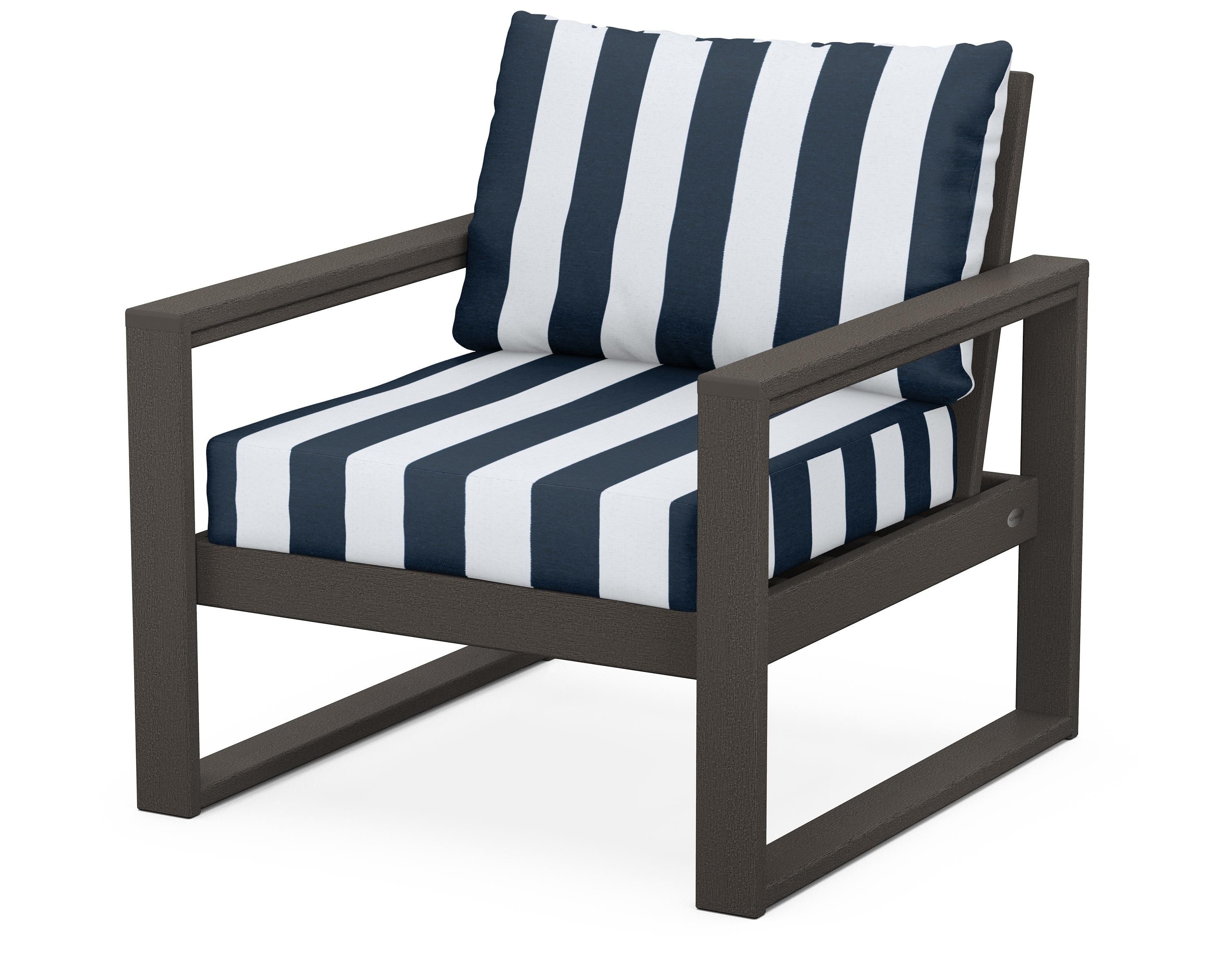 POLYWOOD® EDGE Club Chair in Vintage Coffee / Cabana Stripe Marine Indigo
