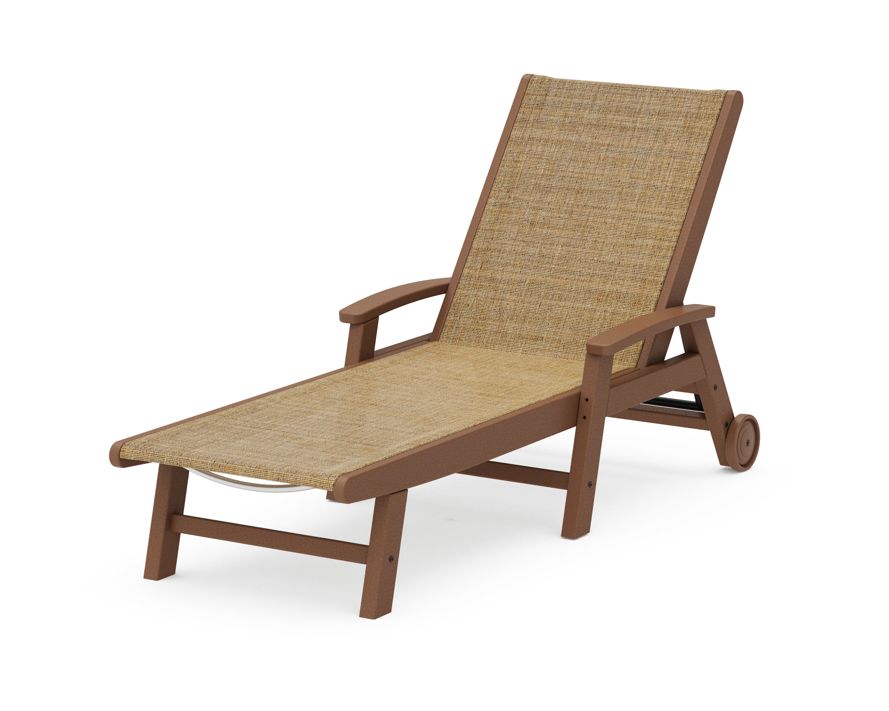 POLYWOOD® Coastal Chaise with Wheels in Teak / Burlap Sling
