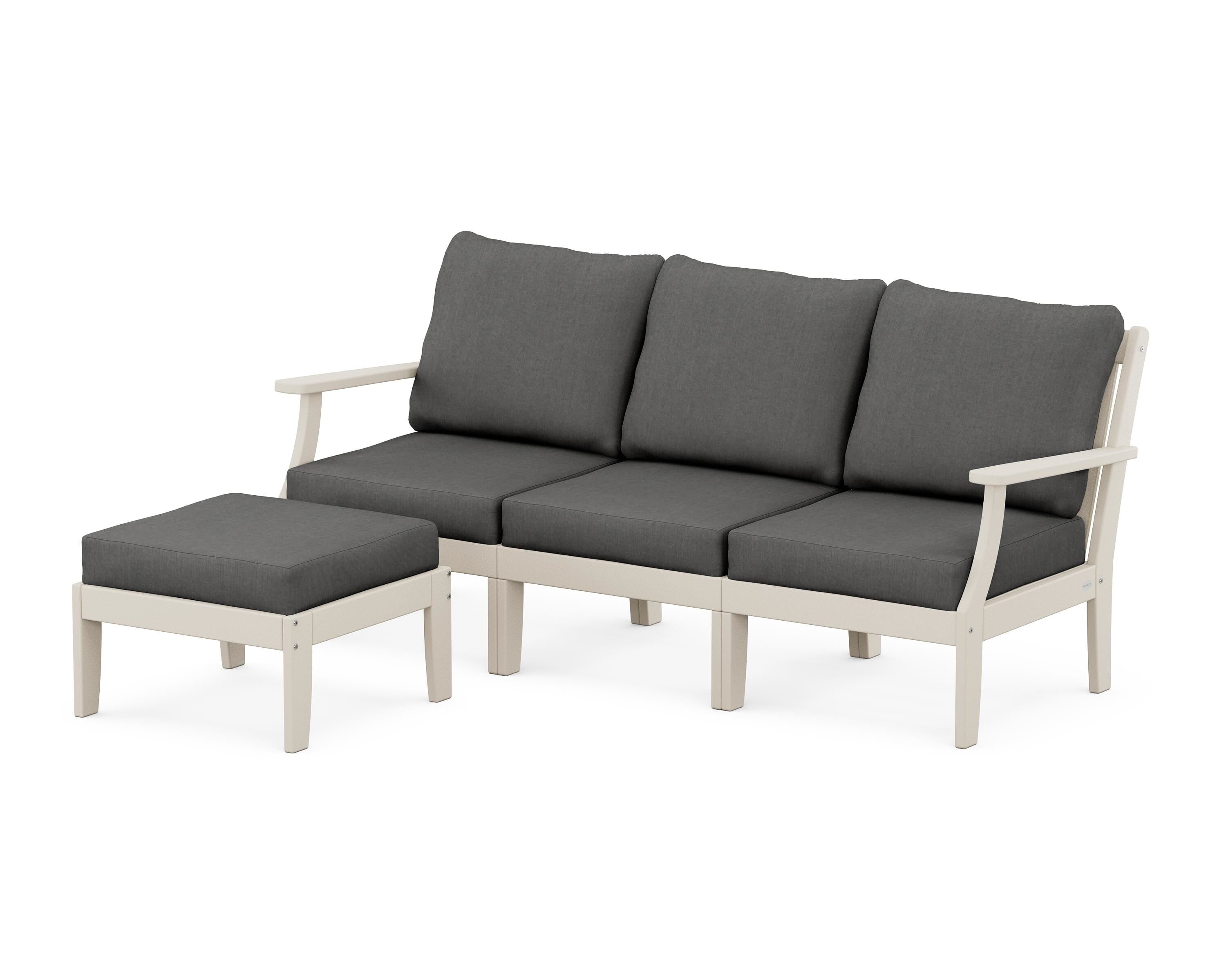 POLYWOOD® Braxton Modular 4-Piece Deep Seating Set with Ottoman in Sand / Spectrum Carbon