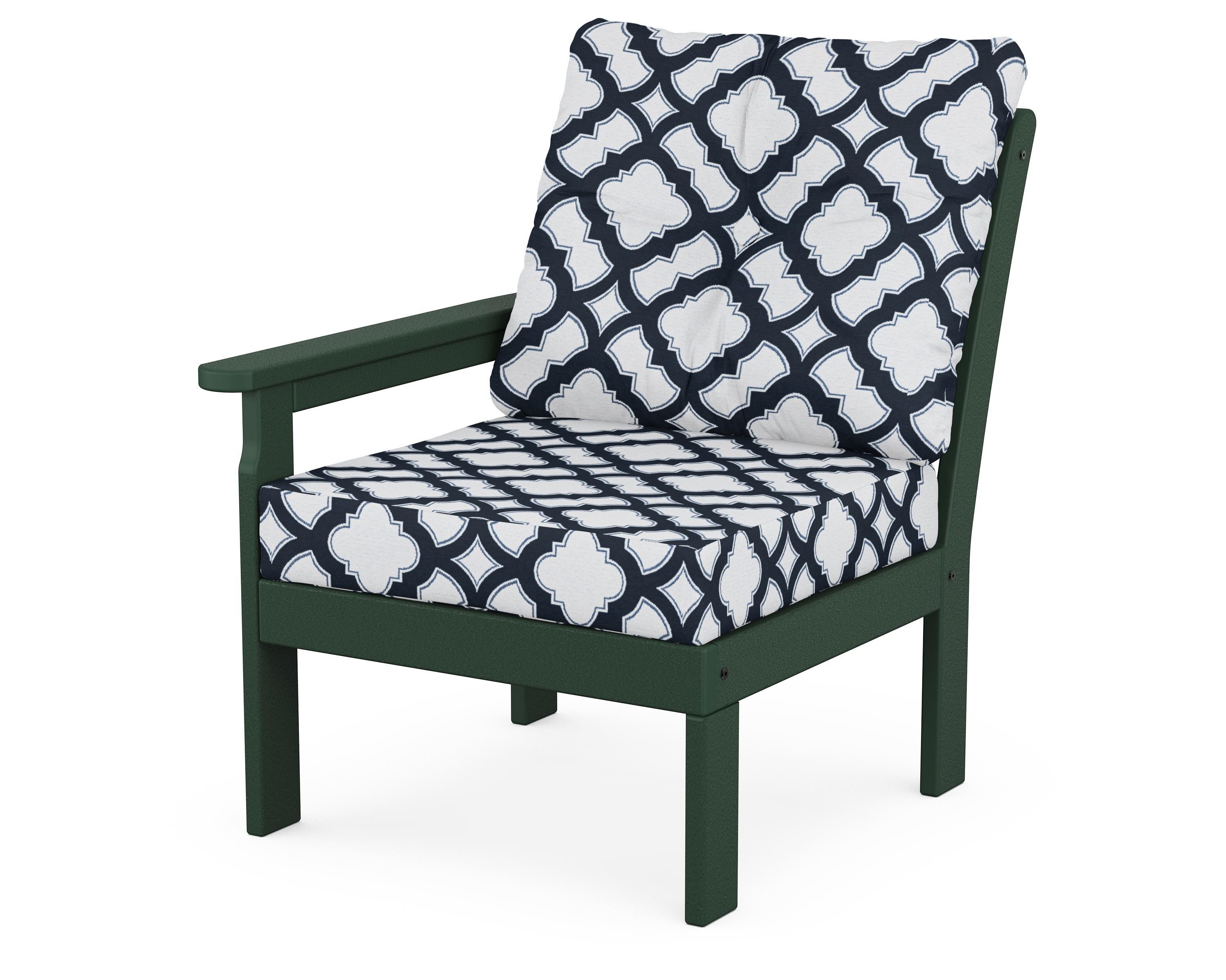 POLYWOOD® Vineyard Modular Left Arm Chair in Green / Trellis Marine Indigo