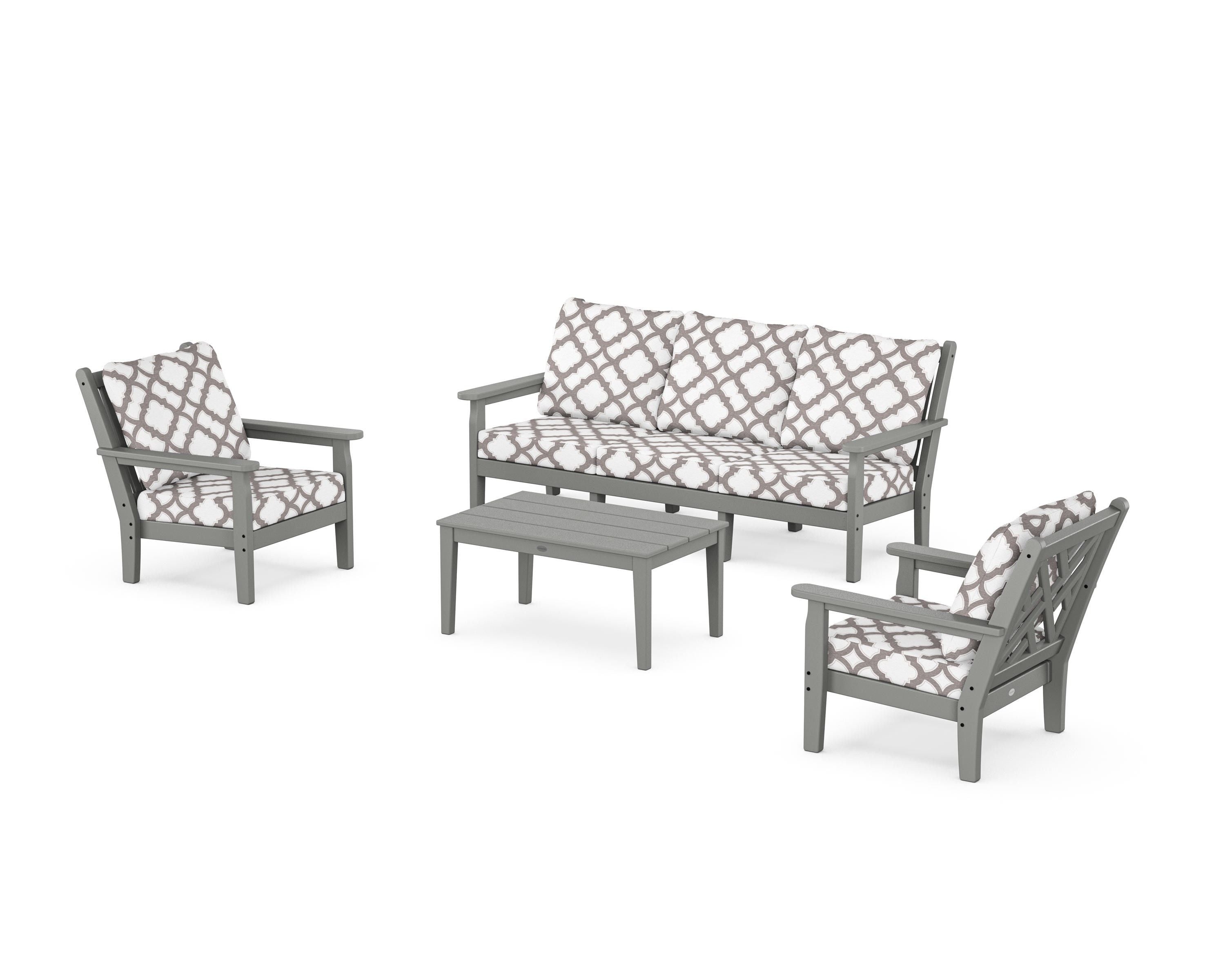 POLYWOOD® Chippendale 4-Piece Deep Seating Set with Sofa in Slate Grey / Trellis Grey Mist