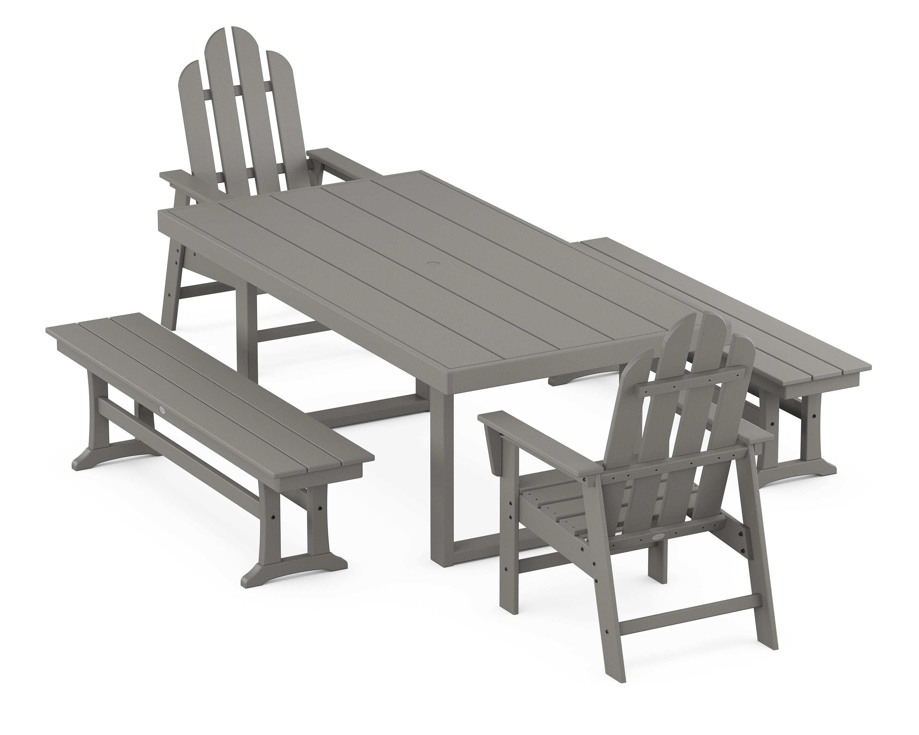 POLYWOOD® Long Island 5-Piece Dining Set with Benches in Slate Grey