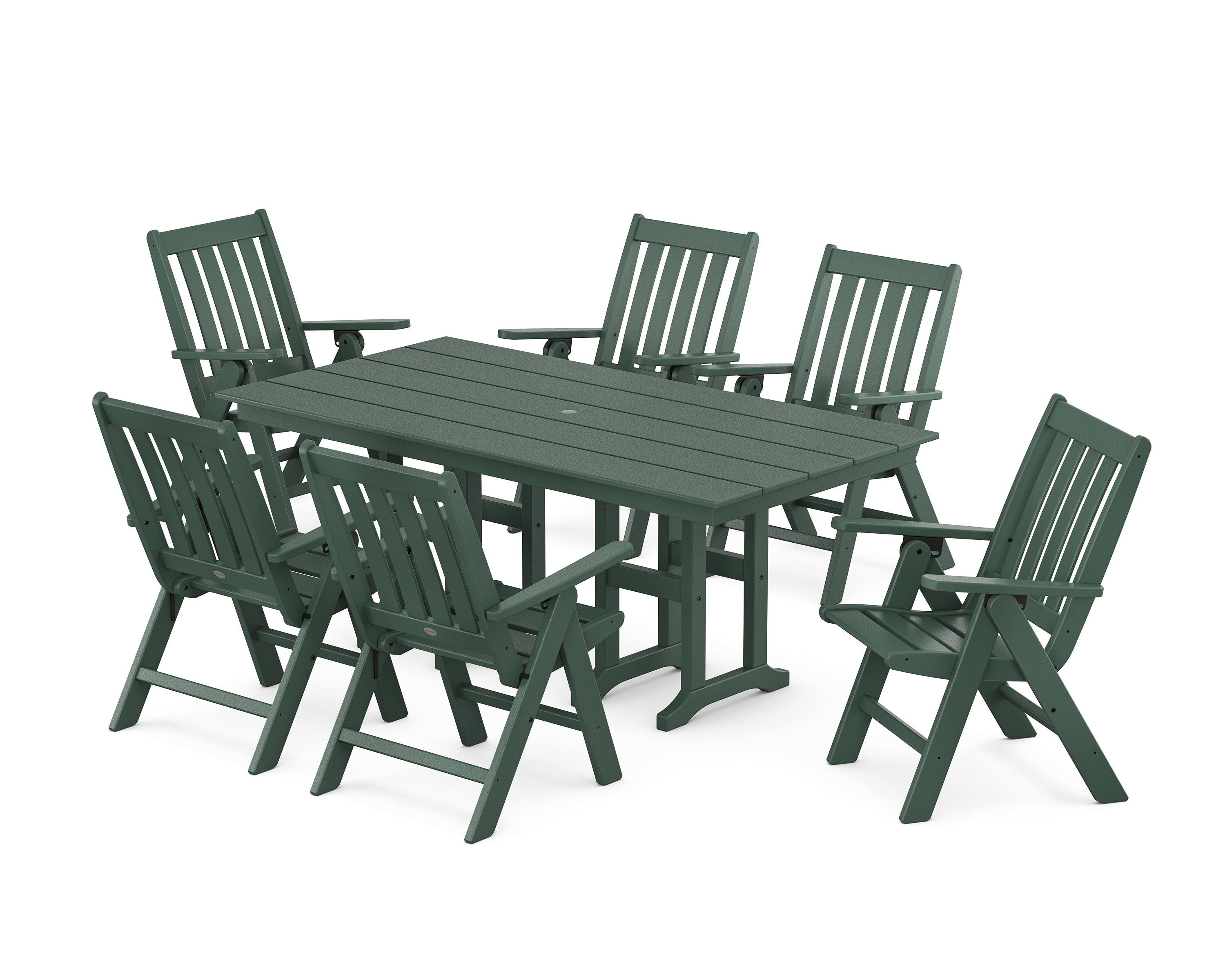 POLYWOOD® Vineyard Folding Chair 7-Piece Farmhouse Dining Set in Green