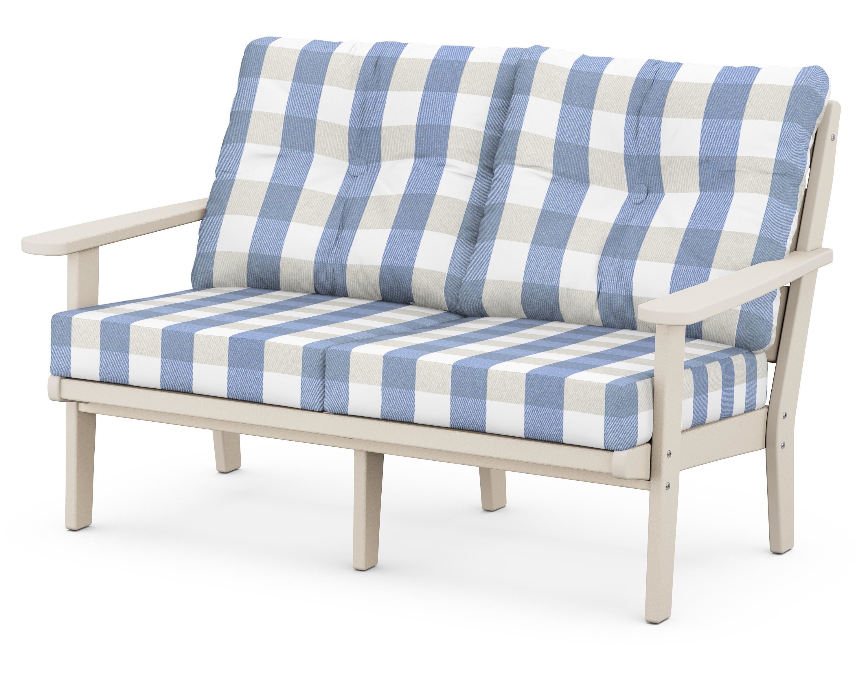 POLYWOOD® Lakeside Deep Seating Loveseat in Sand / Buffalo Plaid Sky Blue