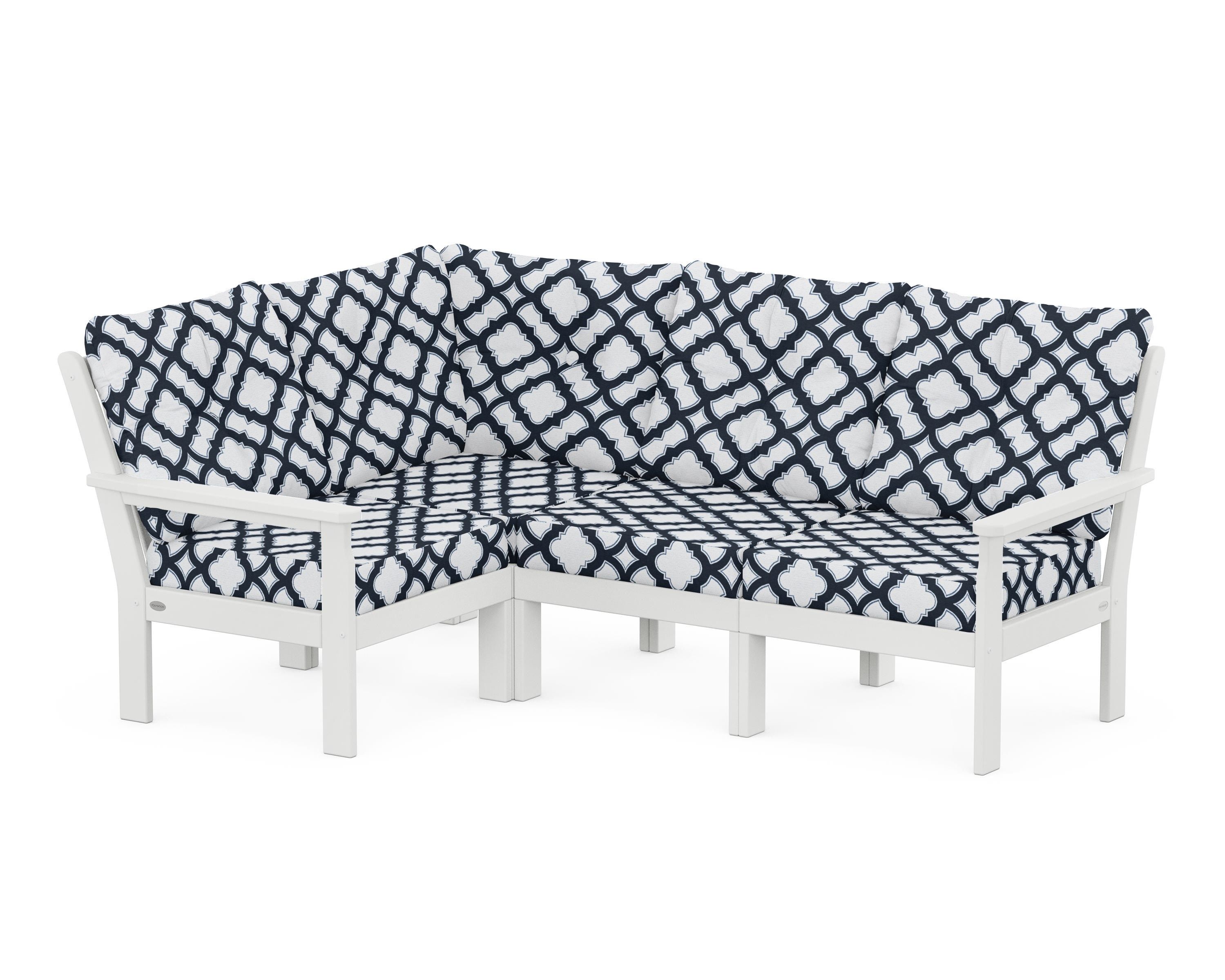 POLYWOOD® Vineyard 4-Piece Sectional in White / Trellis Marine Indigo