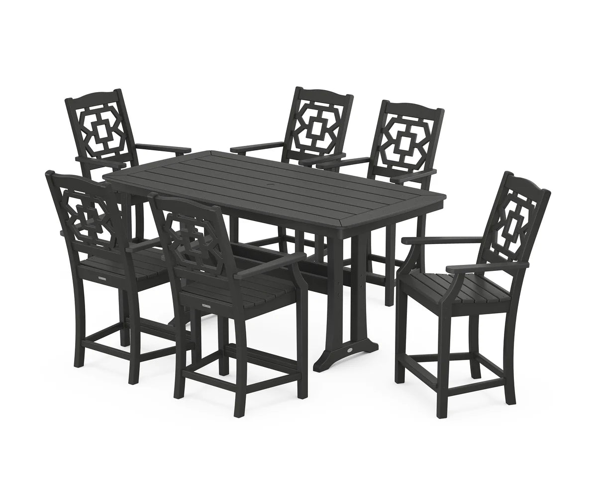 Chinoiserie Arm Chair 7-Piece Counter Set with Trestle Legs