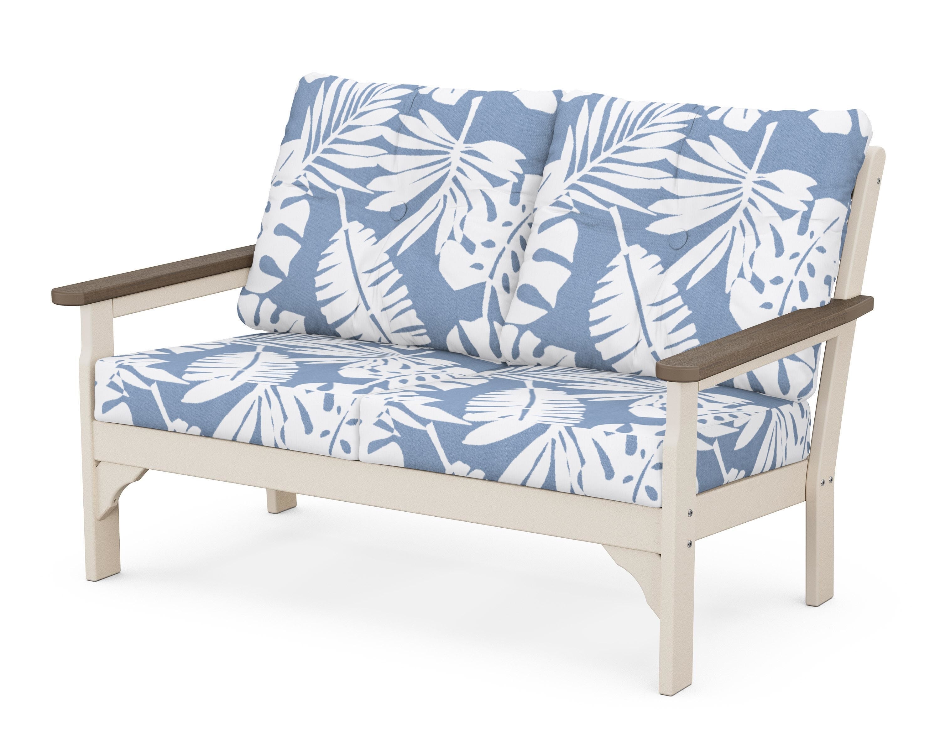 POLYWOOD® Vineyard Deep Seating Loveseat in Sand / Kona / Leaf Sky Blue