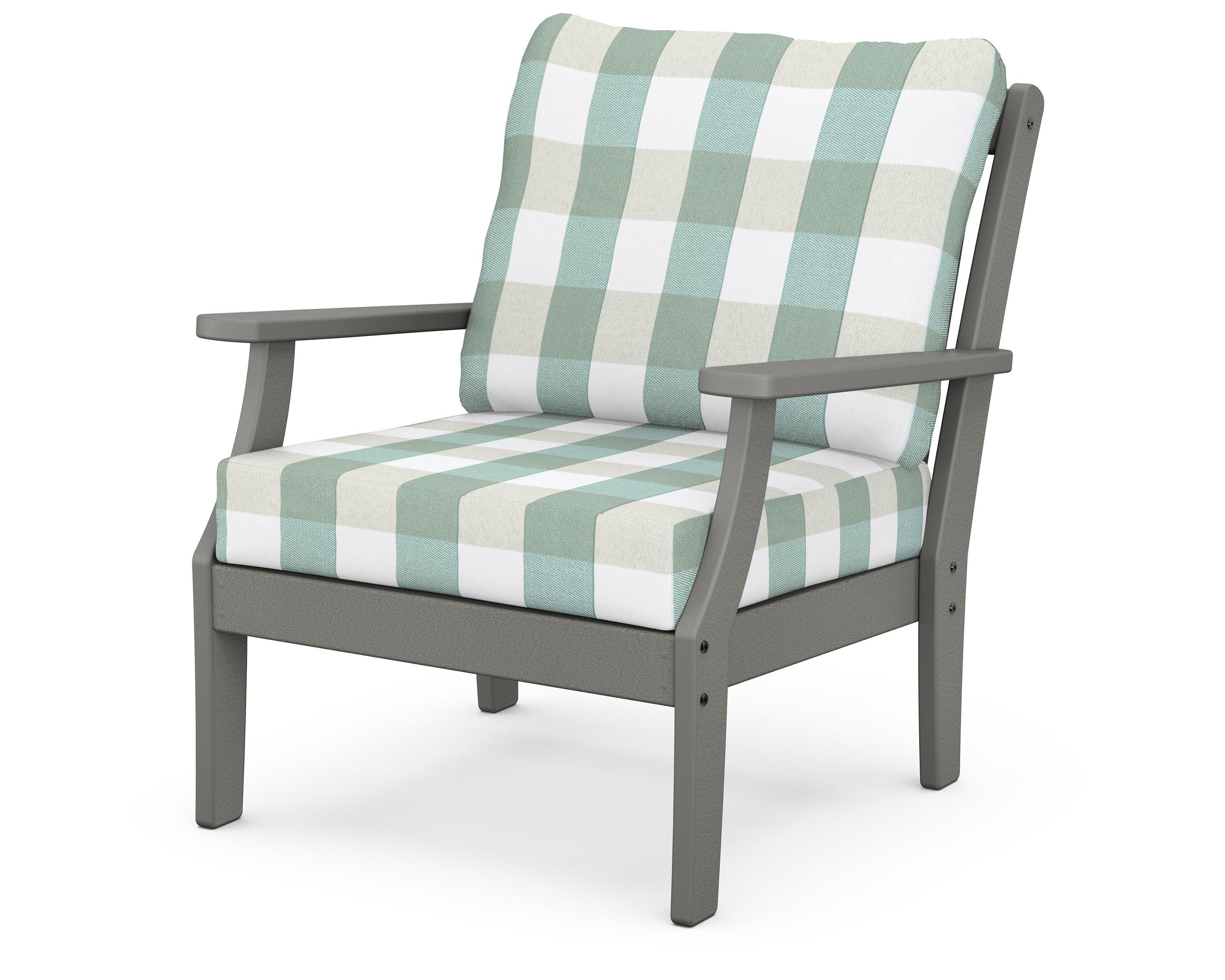 POLYWOOD® Braxton Deep Seating Chair in Slate Grey / Buffalo Plaid Glacier Spa