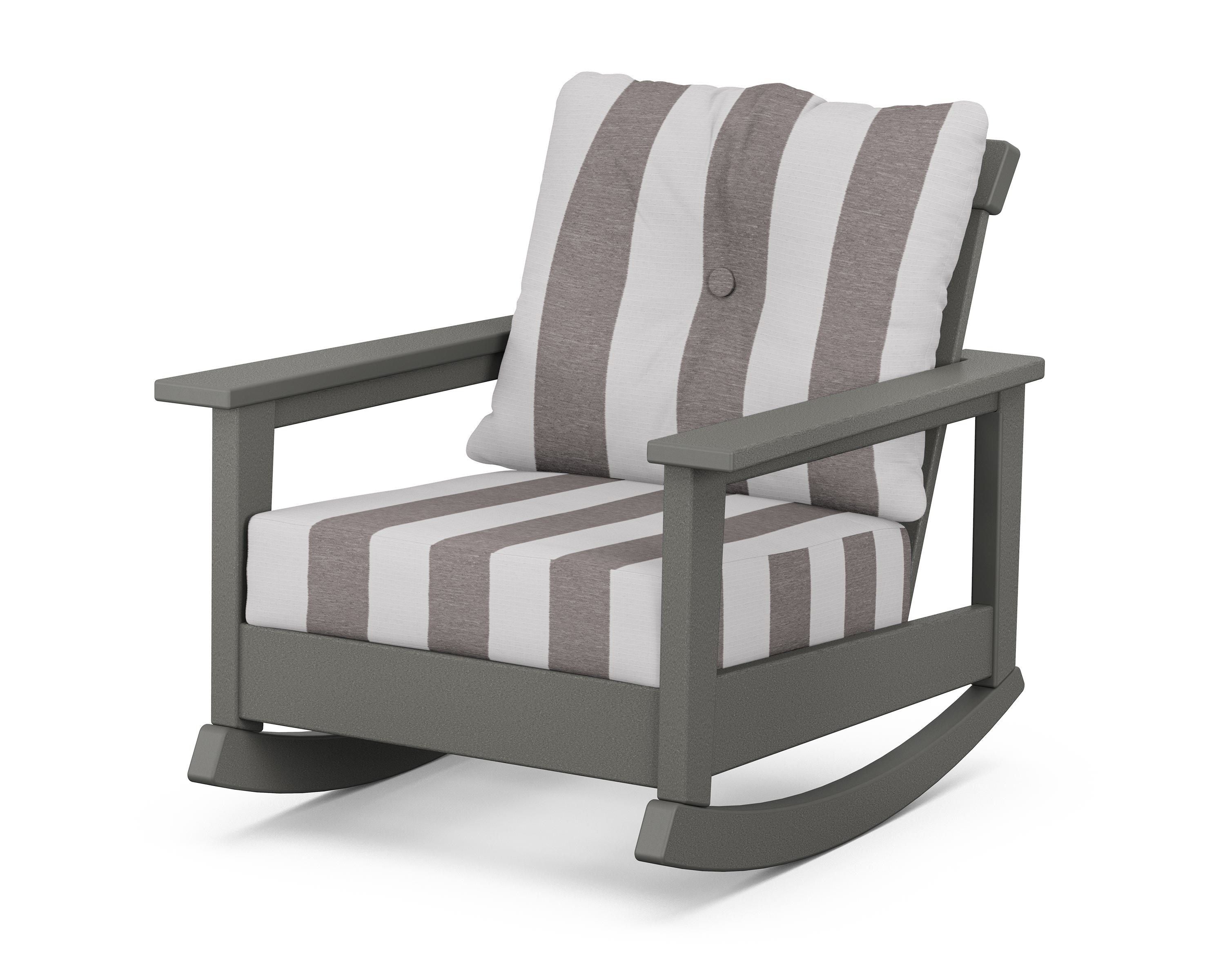 POLYWOOD® Prescott Deep Seating Rocking Chair in Slate Grey / Cabana Stripe Grey Mist