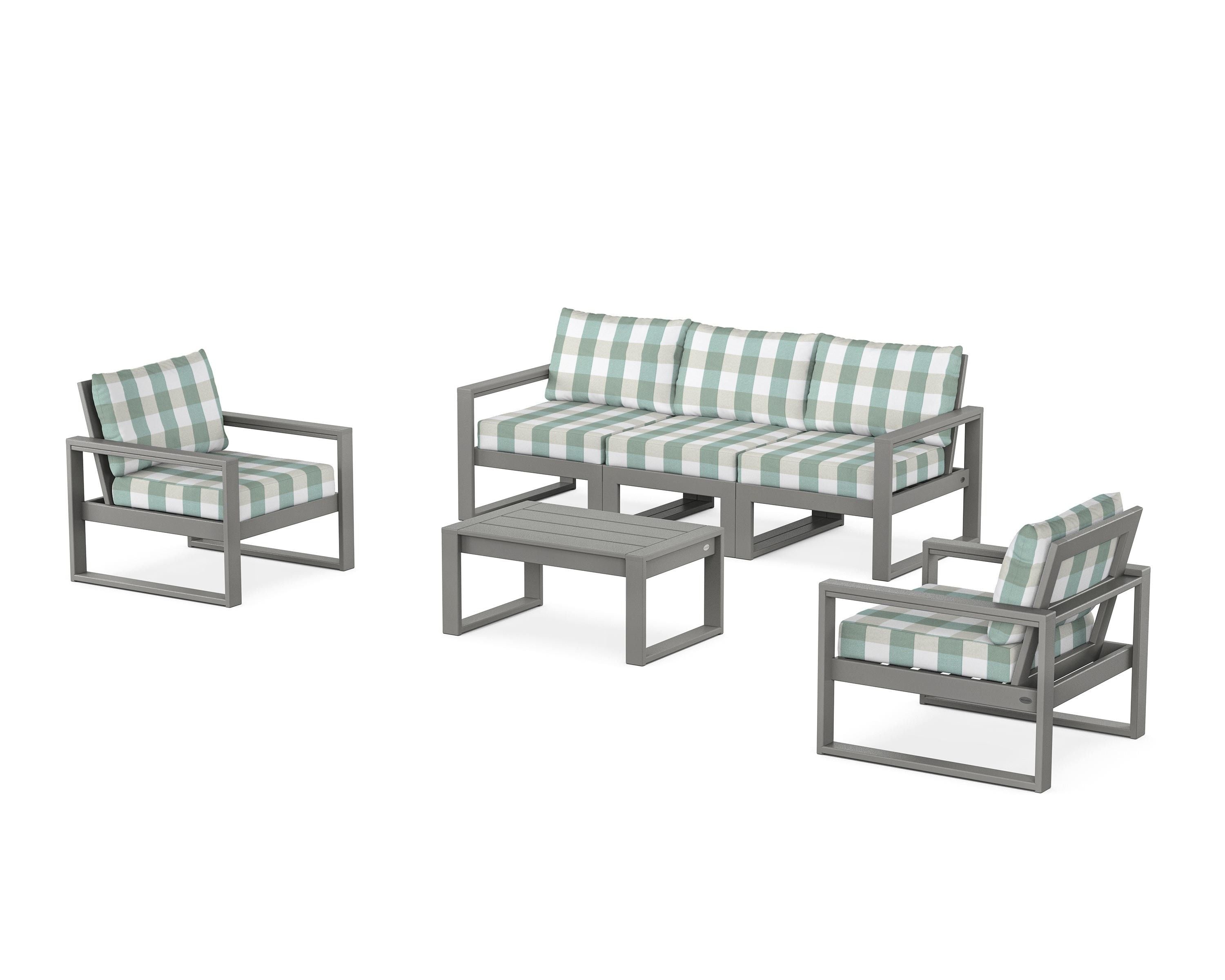 POLYWOOD® EDGE Sectional 4-Piece Deep Seating Set with Sofa in Slate Grey / Buffalo Plaid Glacier Spa