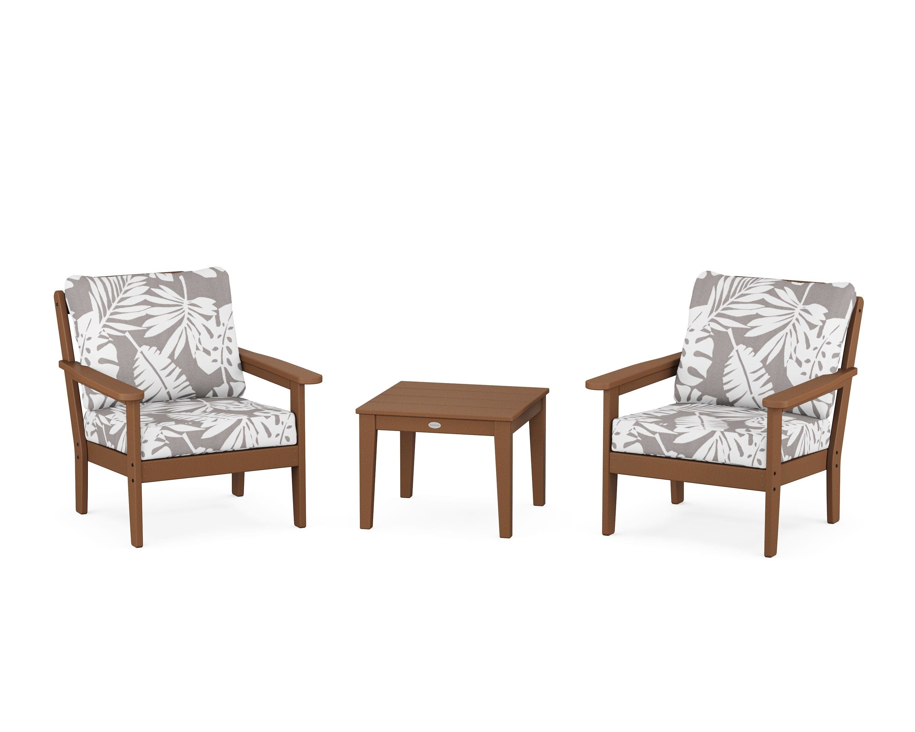 Country Living Cottage 3-Piece Deep Seating Set in Teak / Leaf Grey Mist