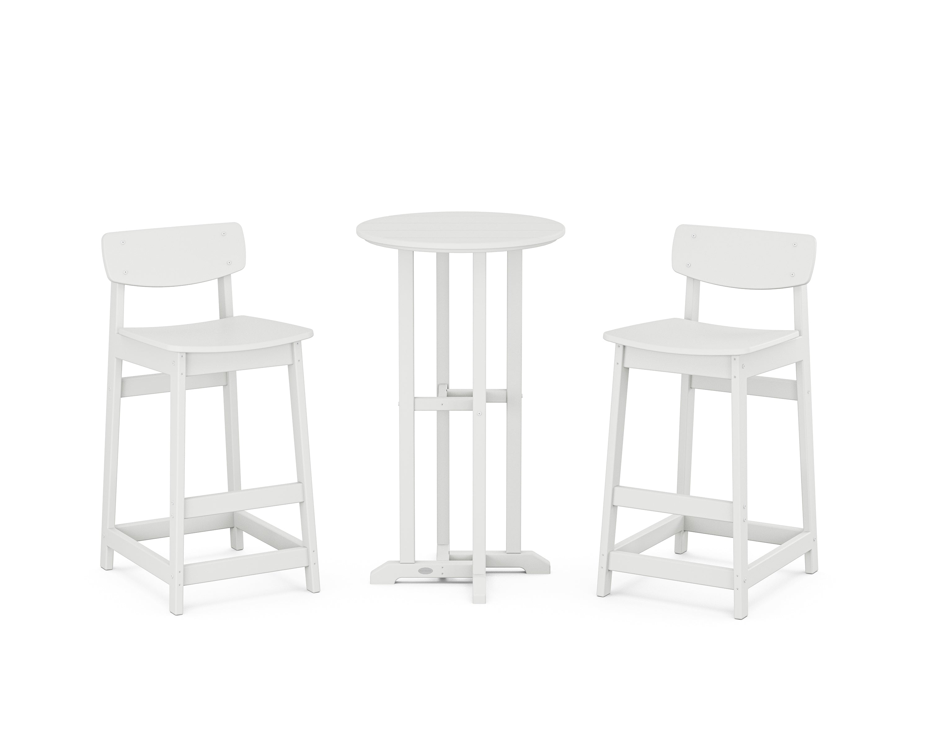 POLYWOOD® Modern Studio Urban Lowback Bar Chair 3-Piece Bistro Set in White