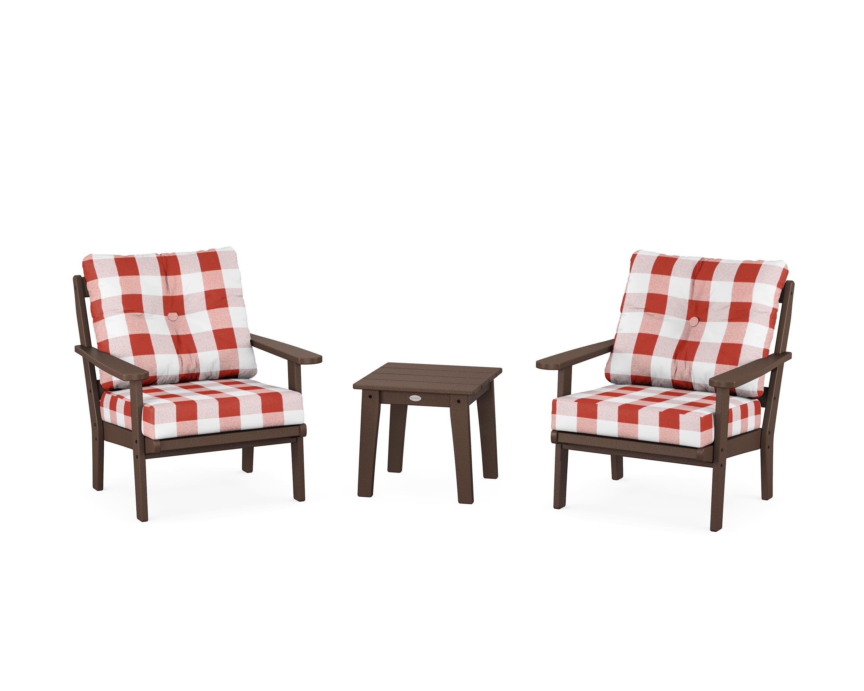 POLYWOOD® Mission 3-Piece Deep Seating Set in Mahogany / Buffalo Plaid Crimson