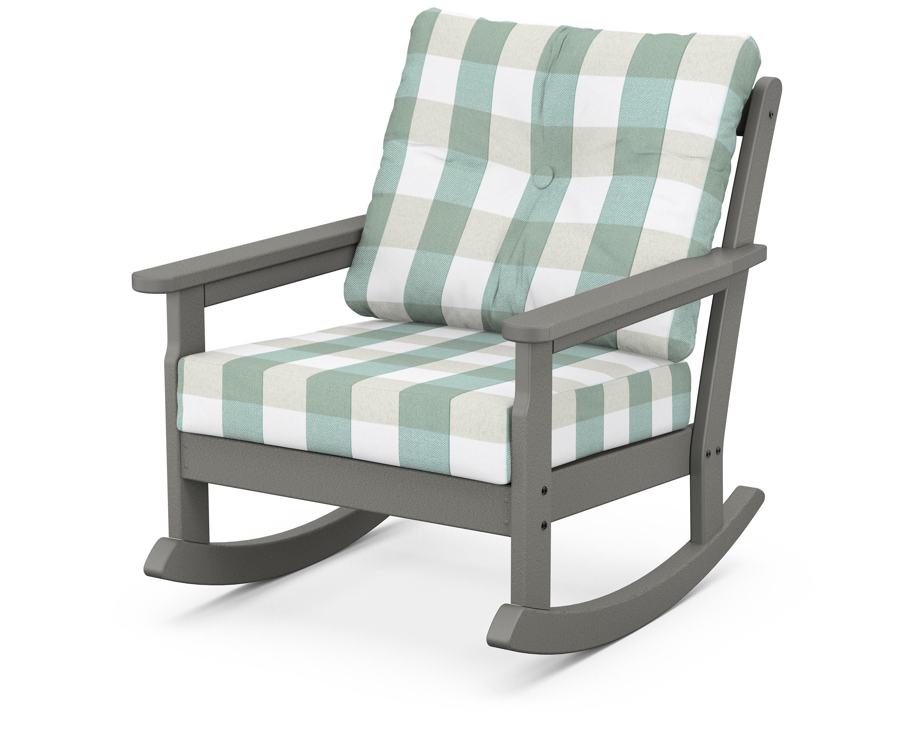 POLYWOOD® Vineyard Deep Seating Rocking Chair in Slate Grey / Buffalo Plaid Glacier Spa