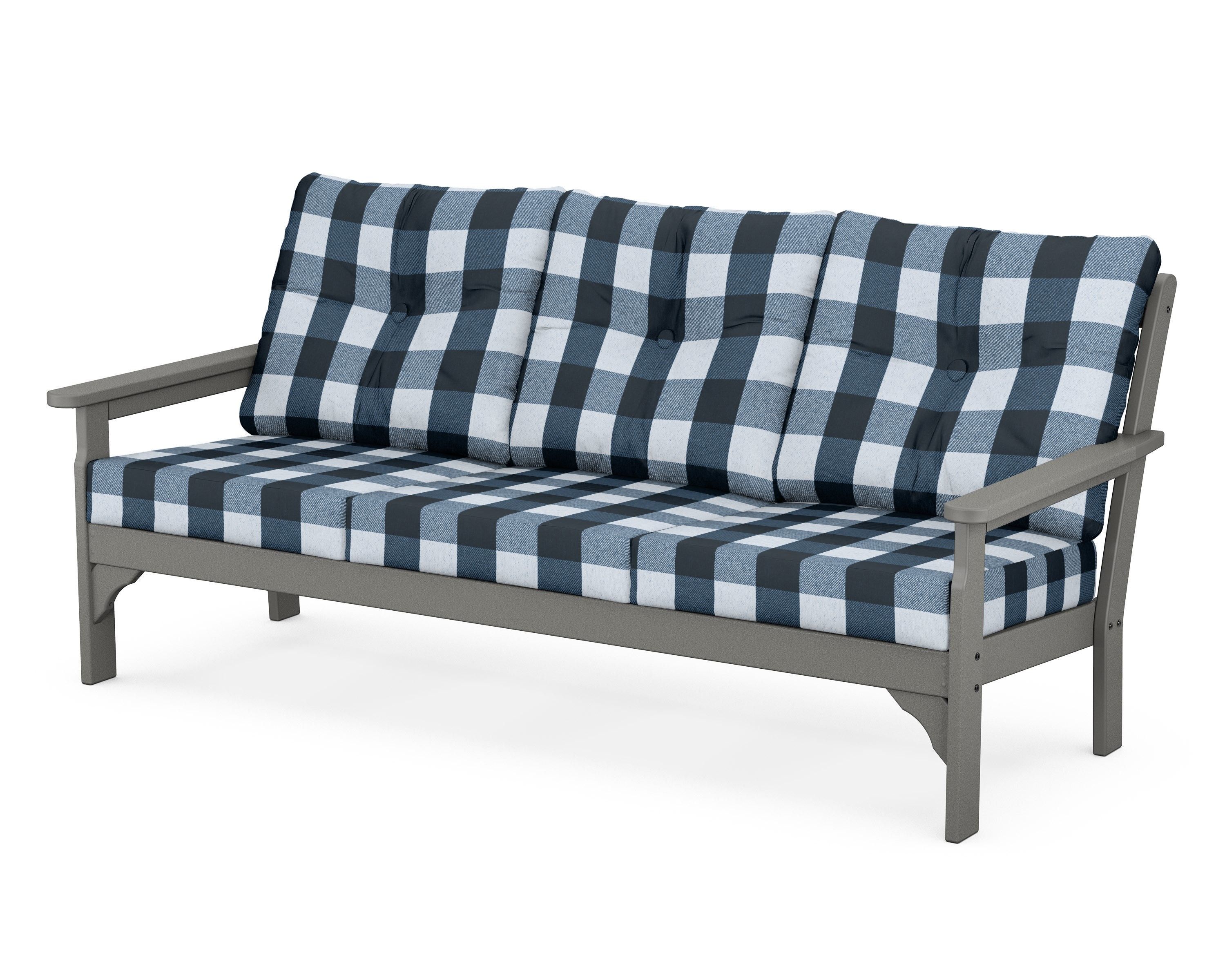 POLYWOOD® Vineyard Deep Seating Sofa in Slate Grey / Buffalo Plaid Marine Indigo