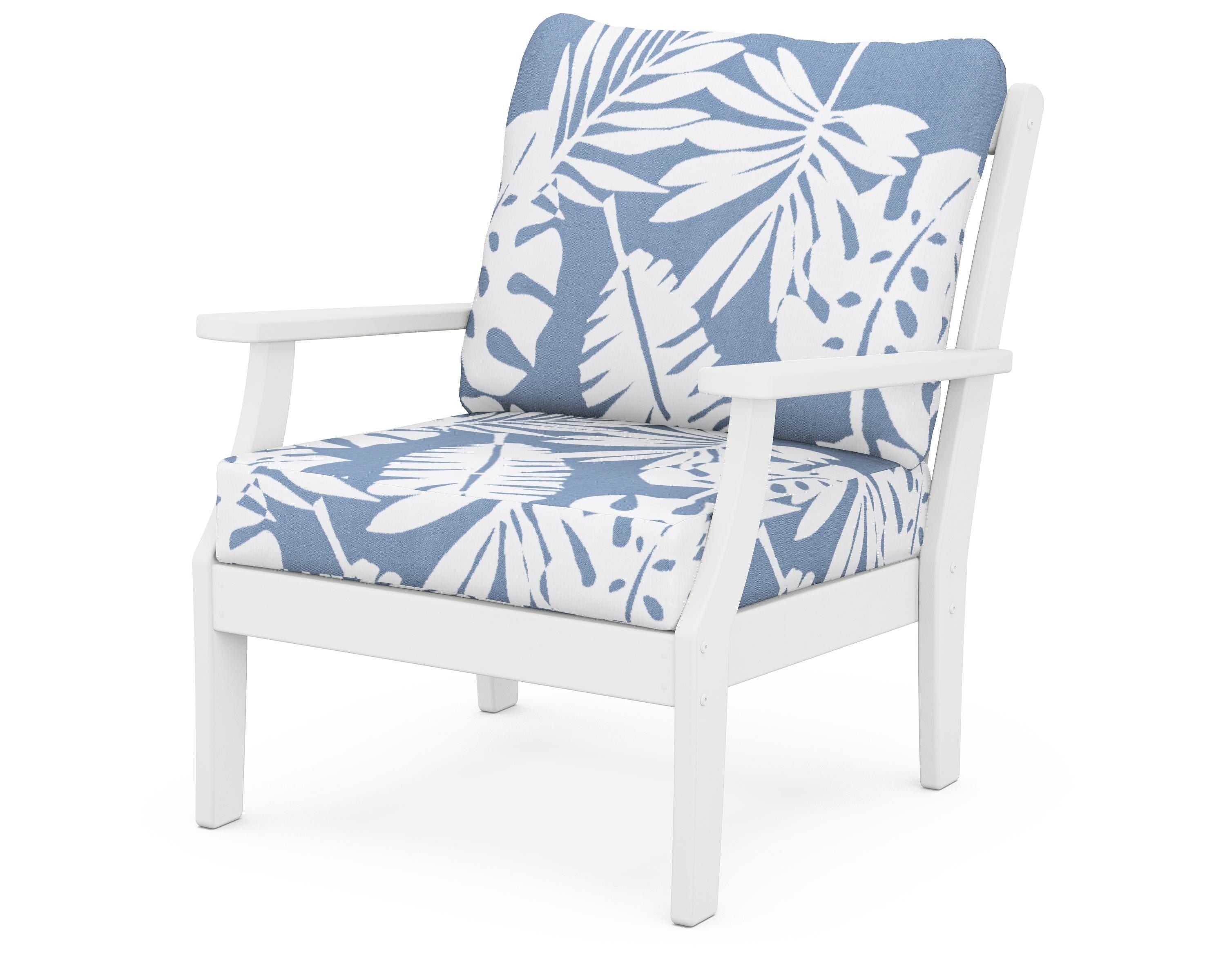 POLYWOOD® Braxton Deep Seating Chair in White / Leaf Sky Blue