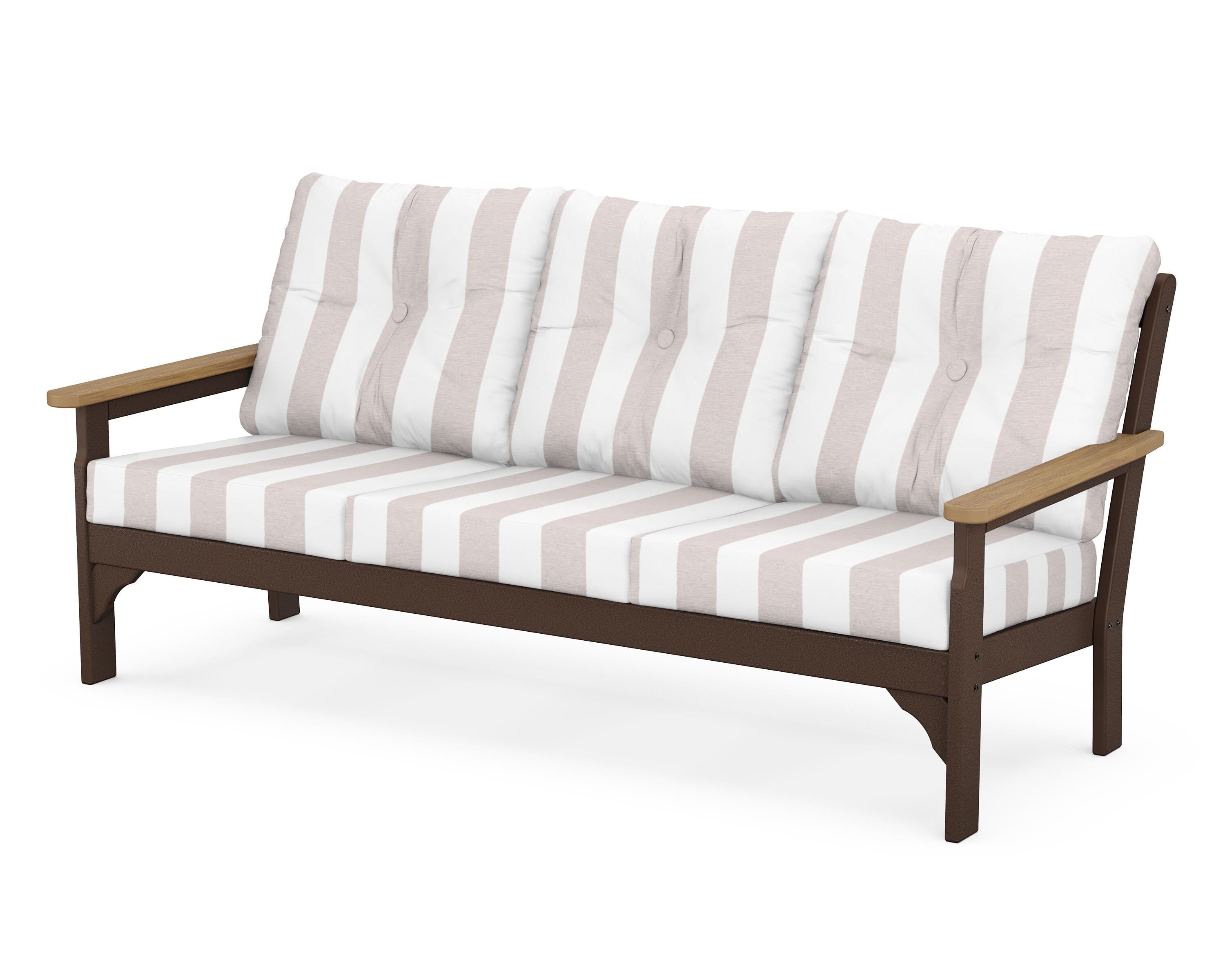 POLYWOOD® Vineyard Deep Seating Sofa in Mahogany / Natural / Cabana Stripe Dune Burlap