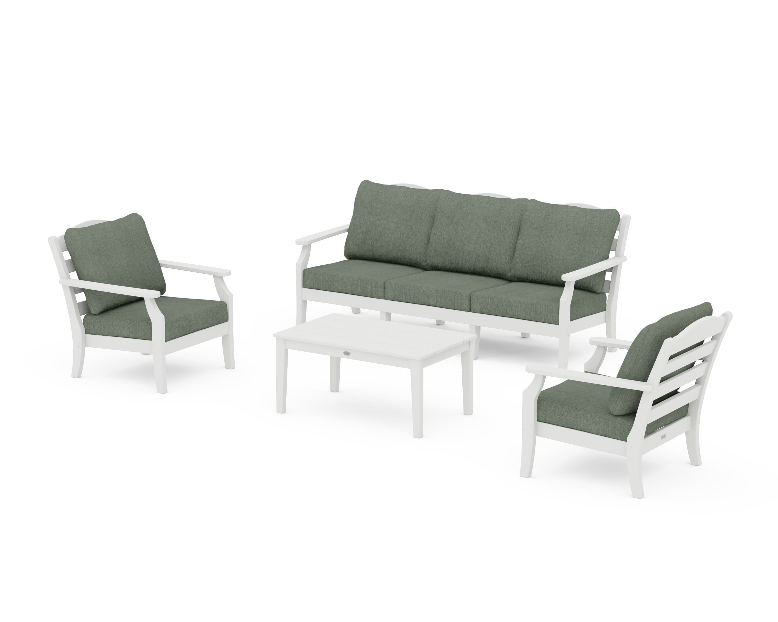 Draper James™ by POLYWOOD® Savannah 4-Piece Deep Seating Set with Sofa in Vintage White / Cast Sage