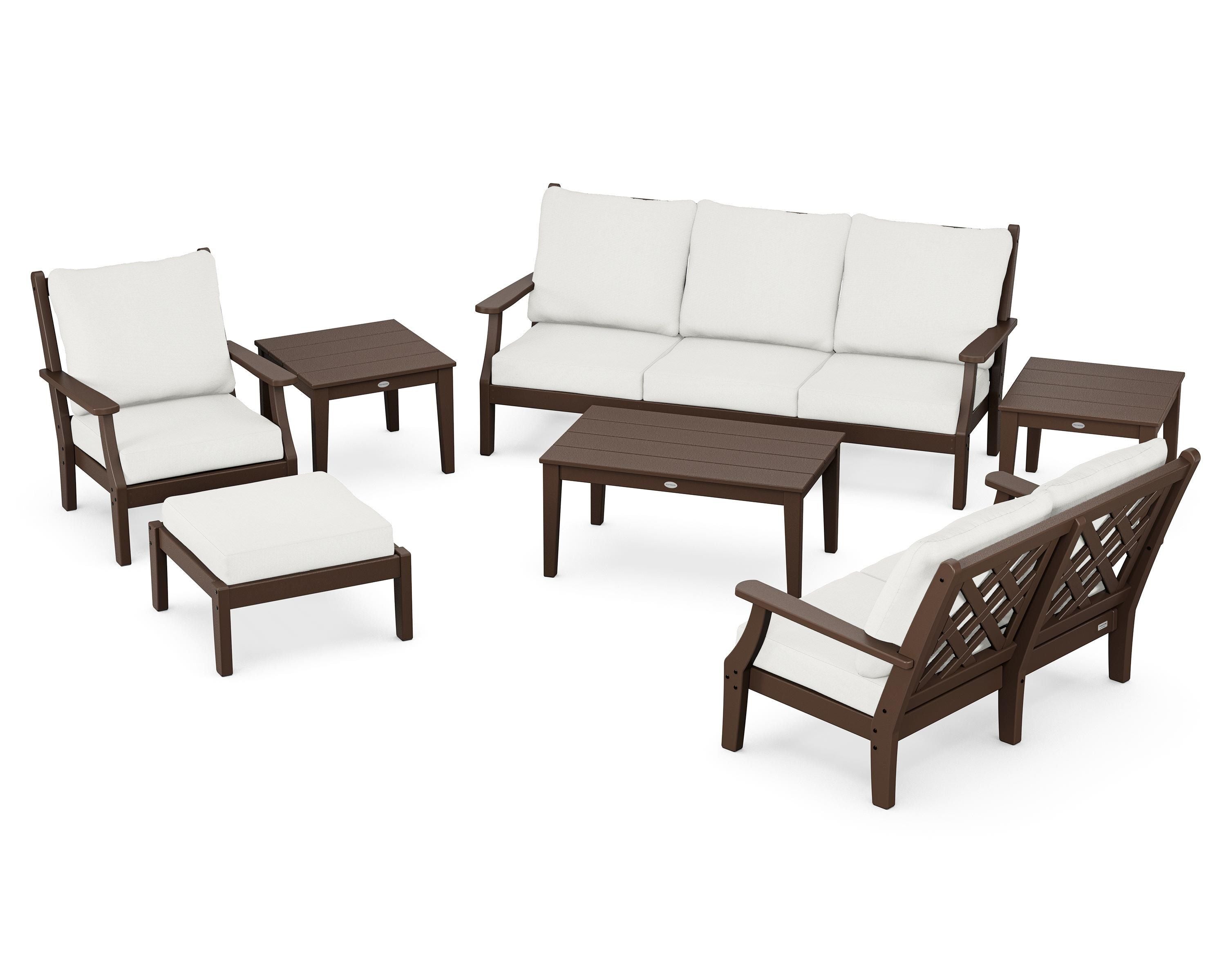 Country Living Wovendale 7-Piece Deep Seating Set in Mahogany / Natural Linen