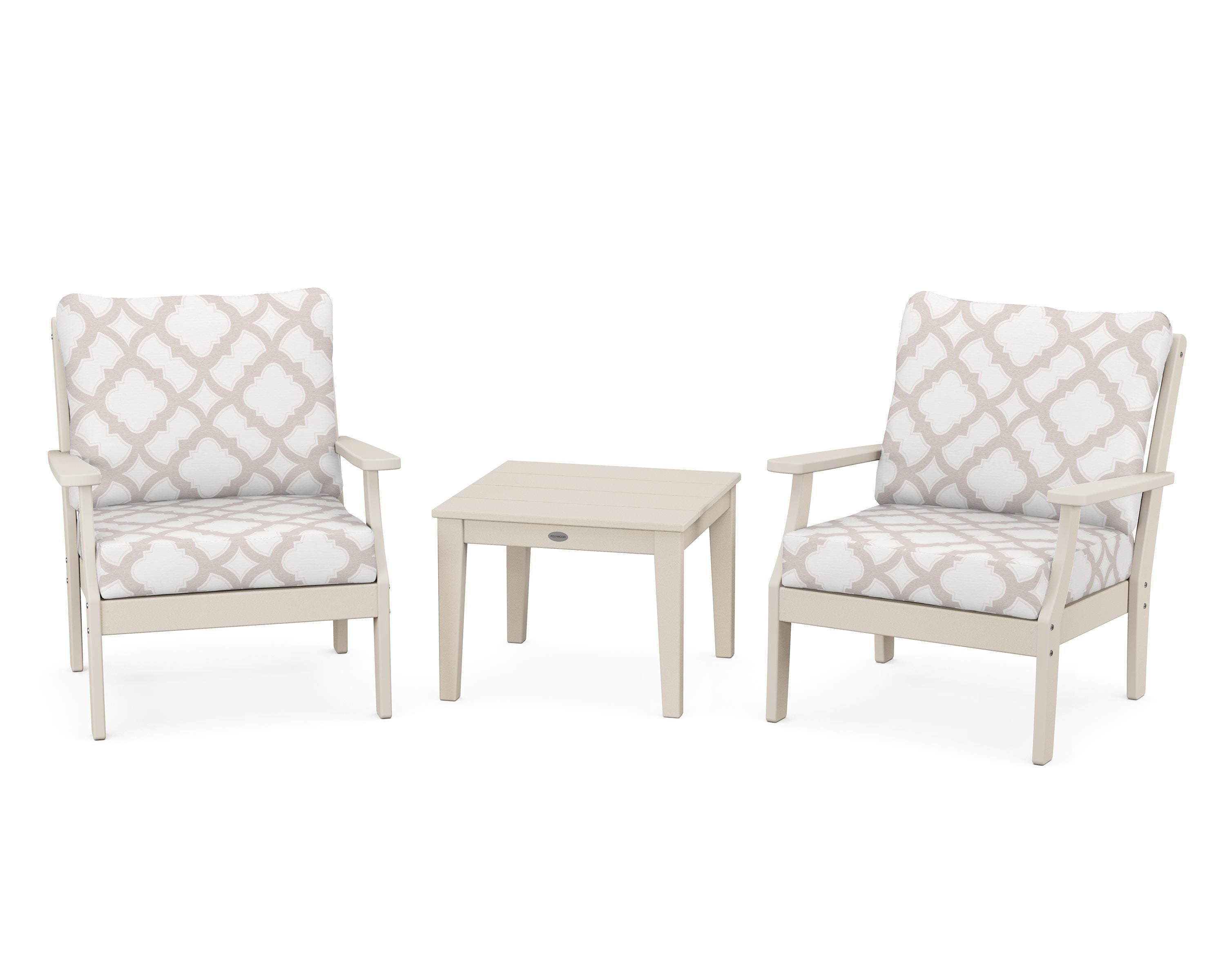 POLYWOOD® Braxton 3-Piece Deep Seating Set in Sand / Trellis Dune Burlap