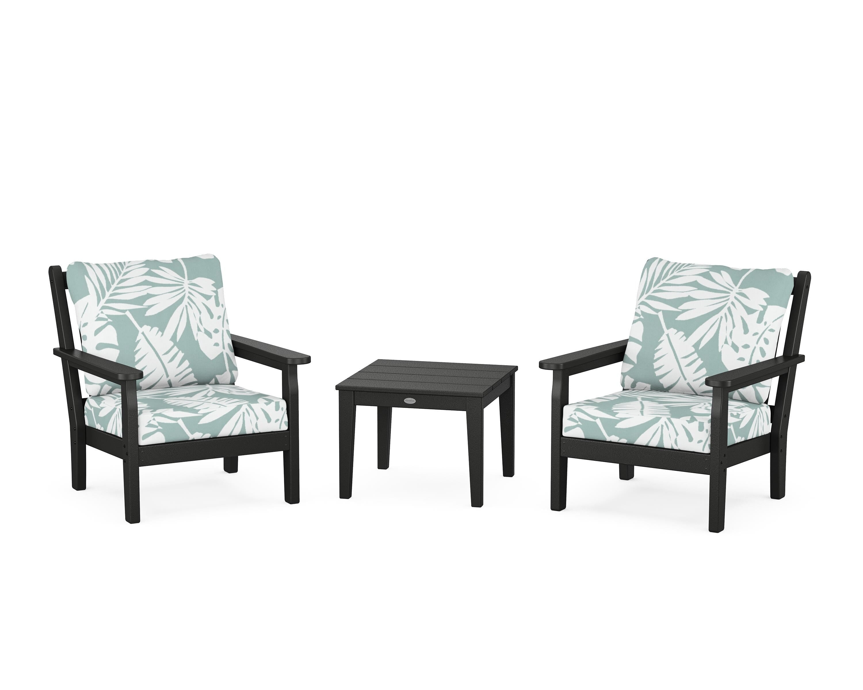 POLYWOOD® Chippendale 3-Piece Deep Seating Set in Black / Leaf Glacier Spa