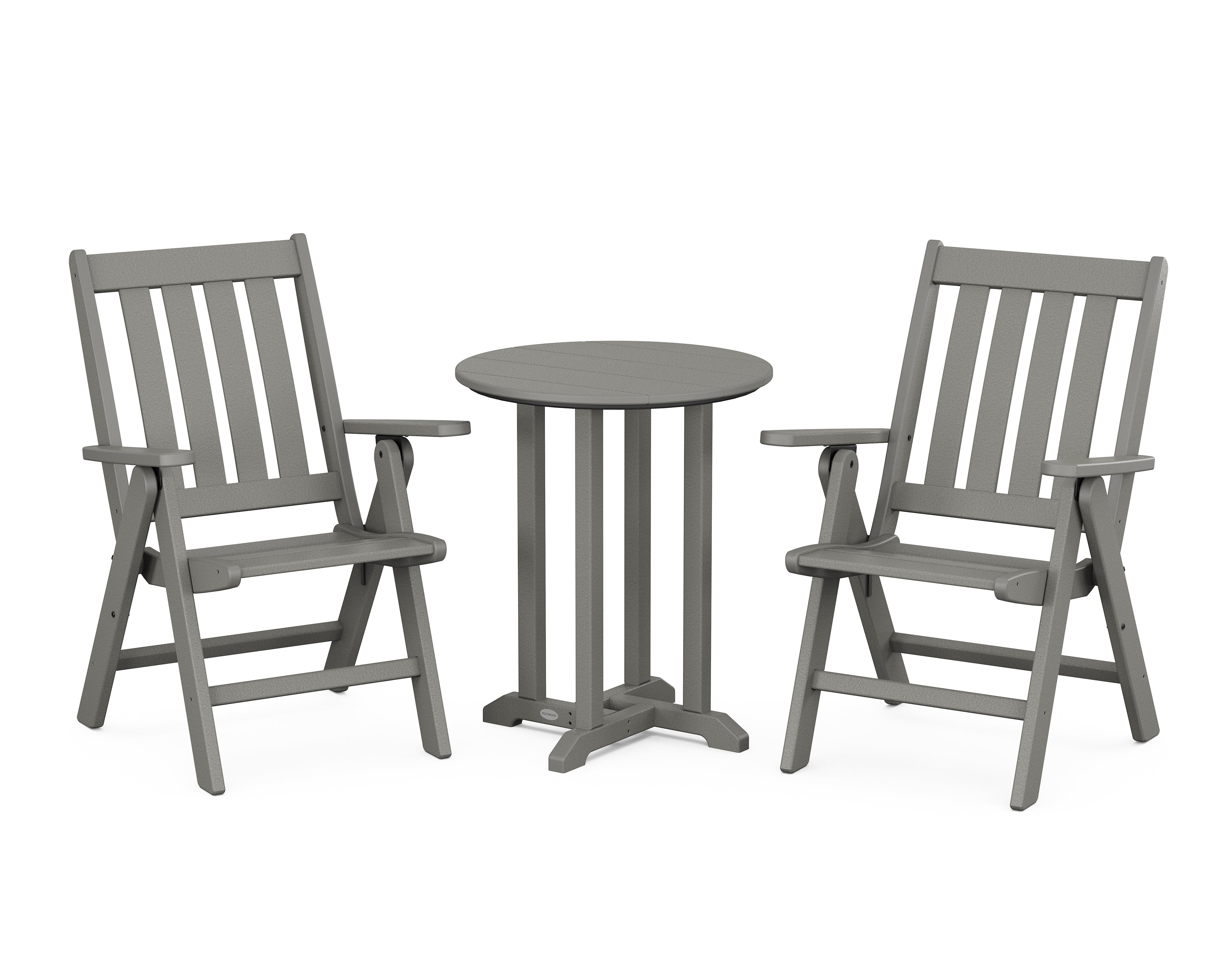 POLYWOOD® Vineyard Folding Chair 3-Piece Round Bistro Dining Set in Slate Grey