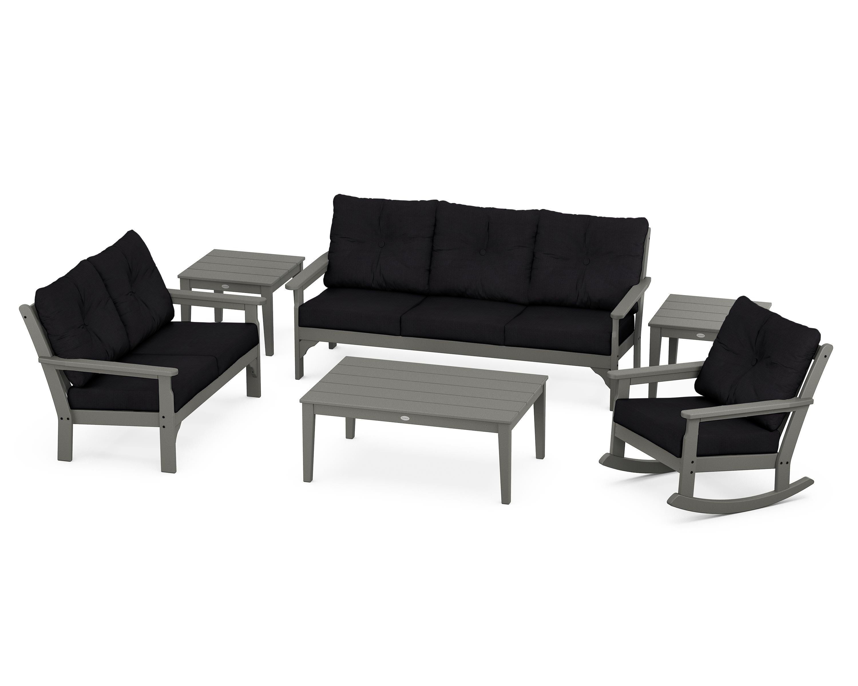 POLYWOOD® Vineyard 6-Piece Deep Seating Set in Slate Grey / Midnight Linen