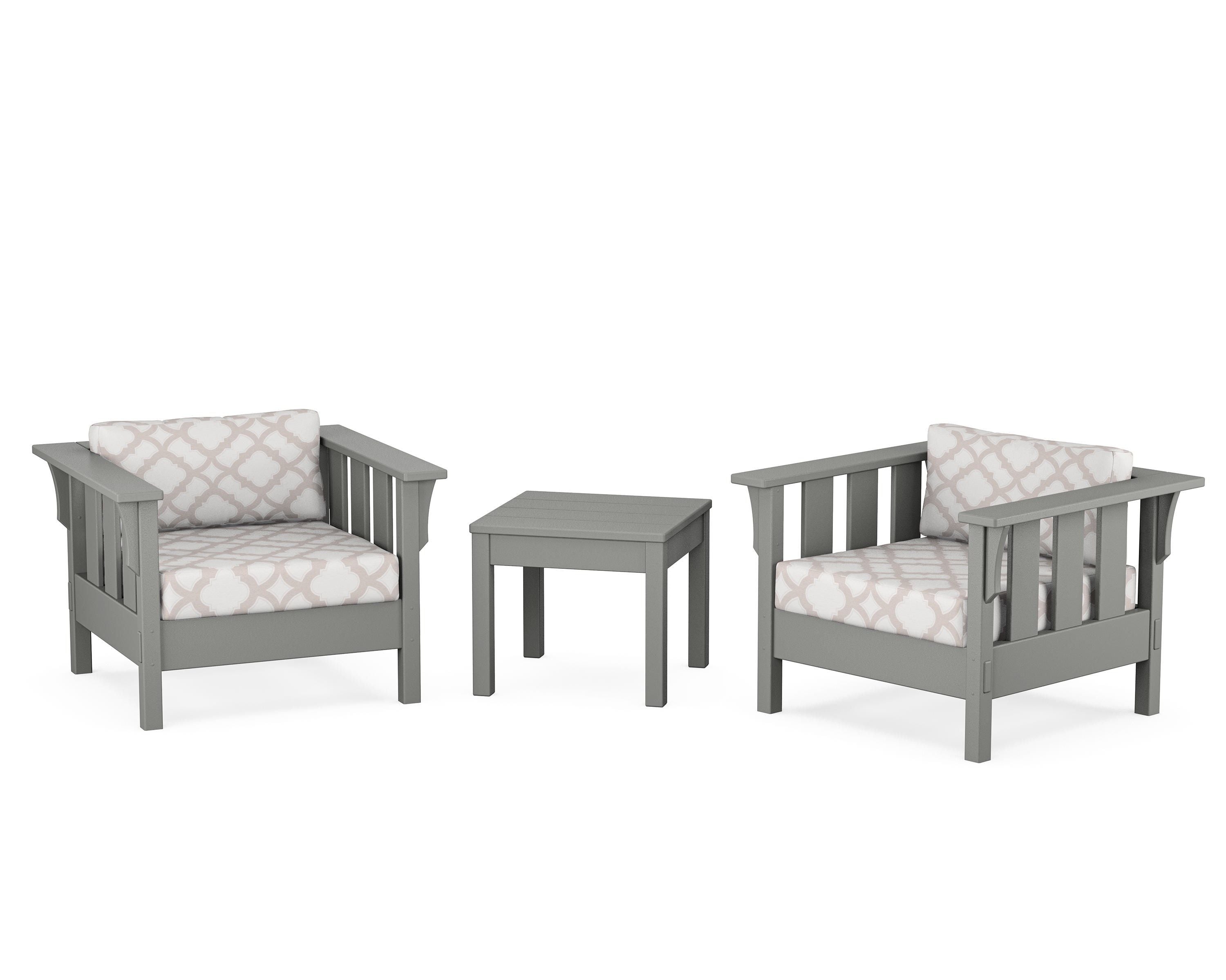 Martha Stewart by POLYWOOD® Acadia 3-Piece Deep Seating Set in Slate Grey / Trellis Dune Burlap