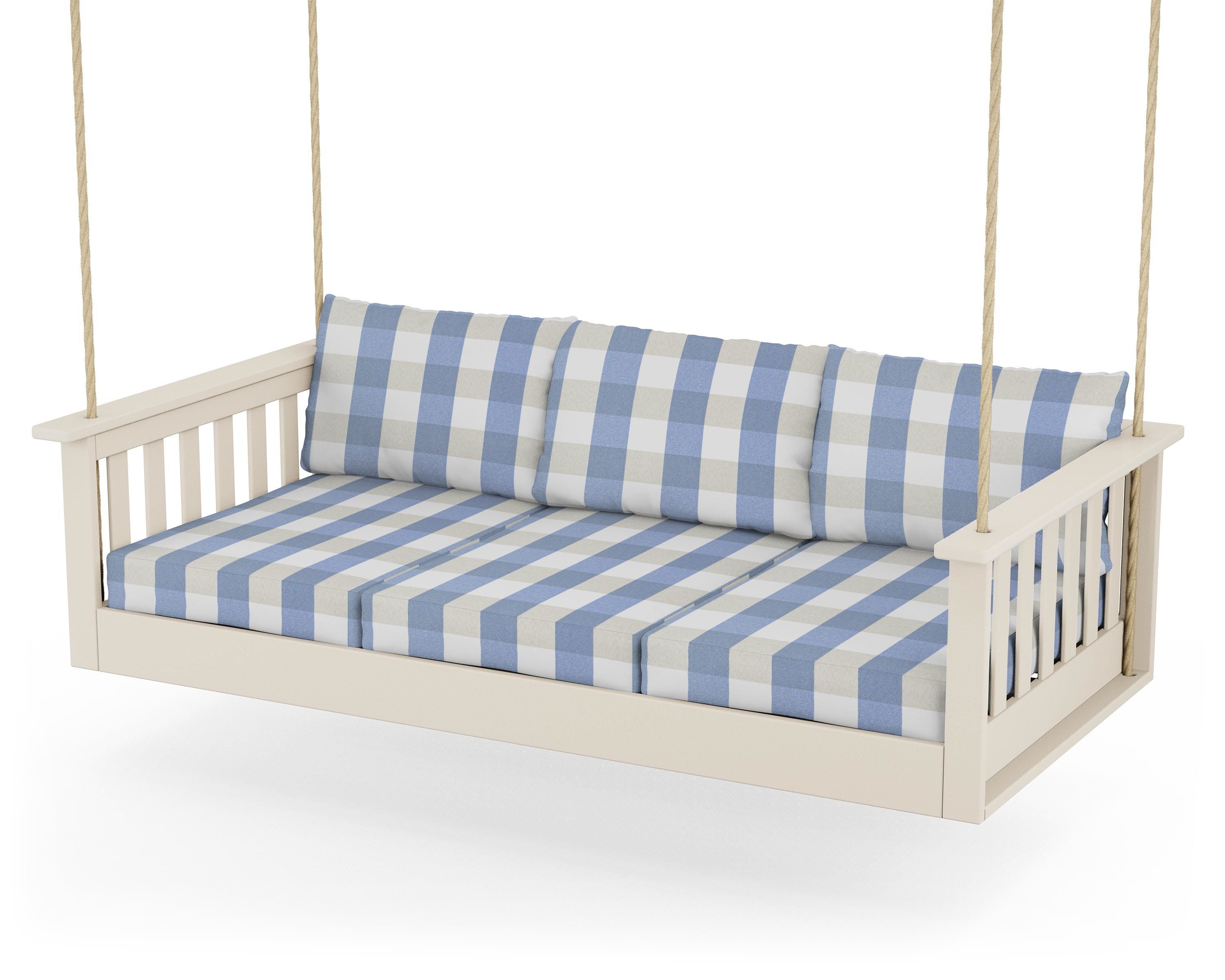 POLYWOOD® Vineyard Daybed Swing in Sand / Buffalo Plaid Sky Blue