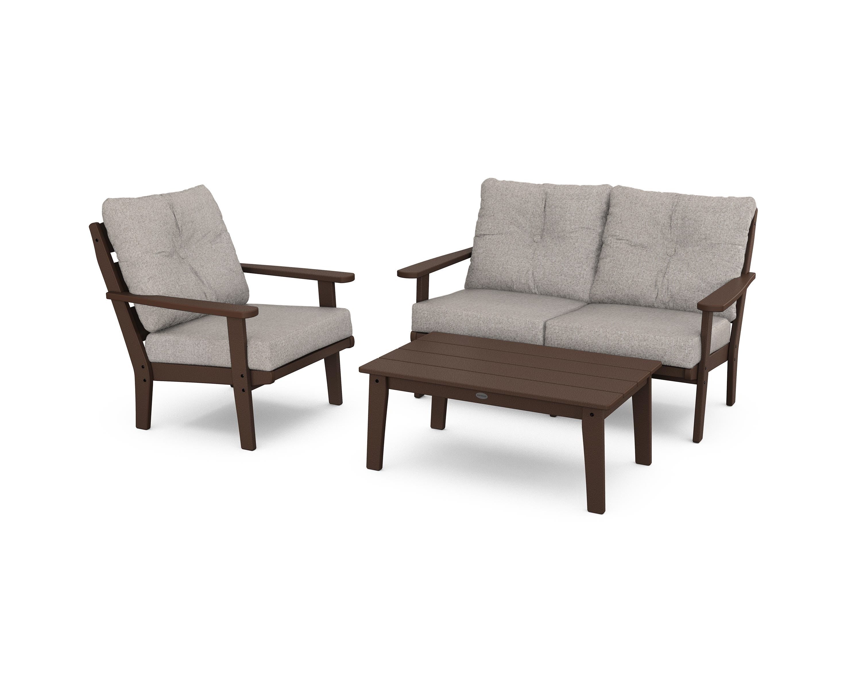 POLYWOOD® Lakeside 3-Piece Deep Seating Set in Mahogany / Weathered Tweed