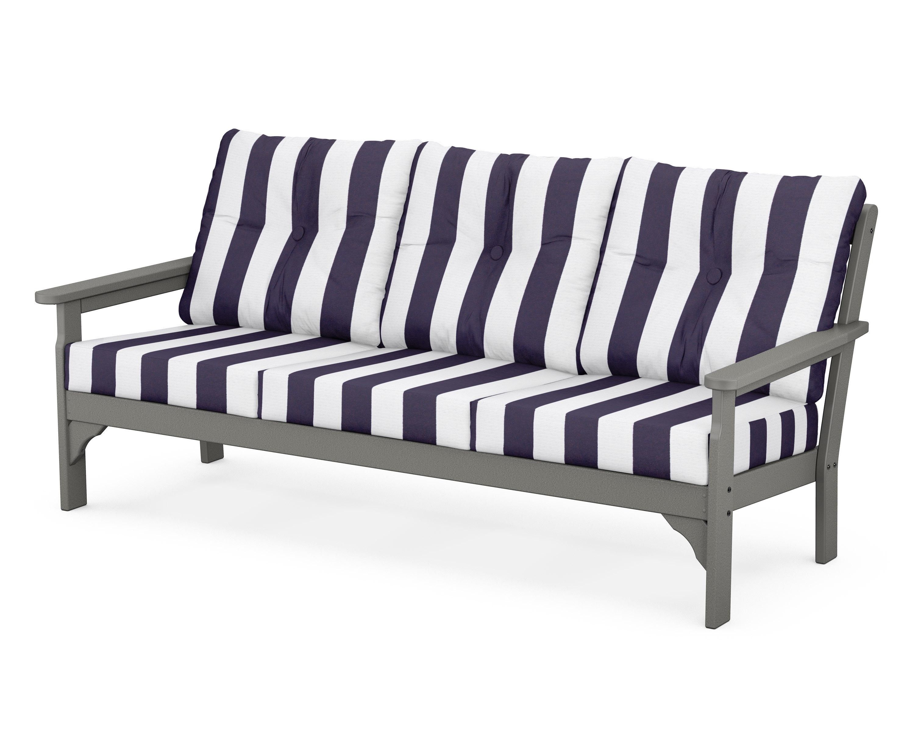 POLYWOOD® Vineyard Deep Seating Sofa in Slate Grey / Cabana Stripe Navy