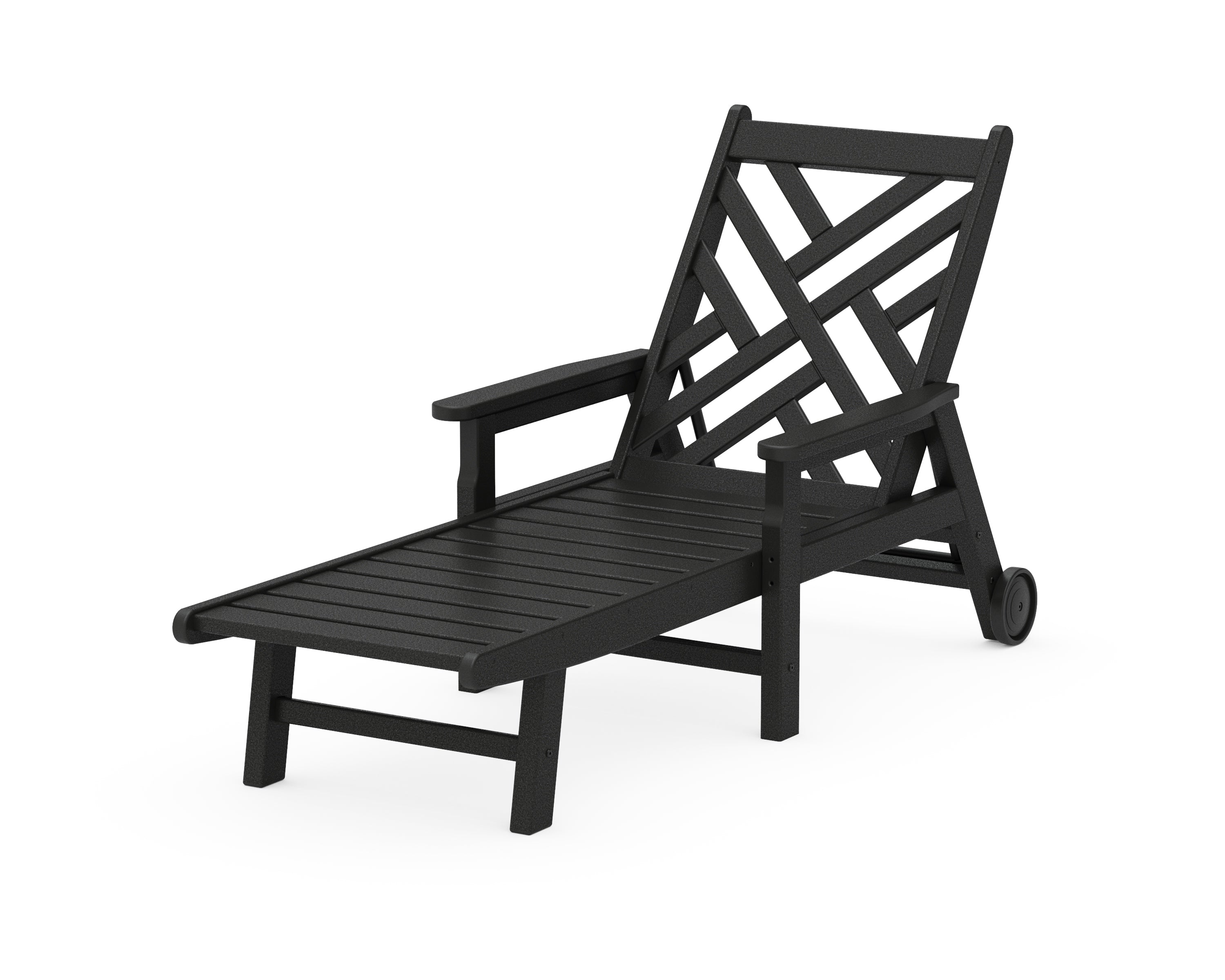 POLYWOOD® Chippendale Chaise with Arms and Wheels in Black