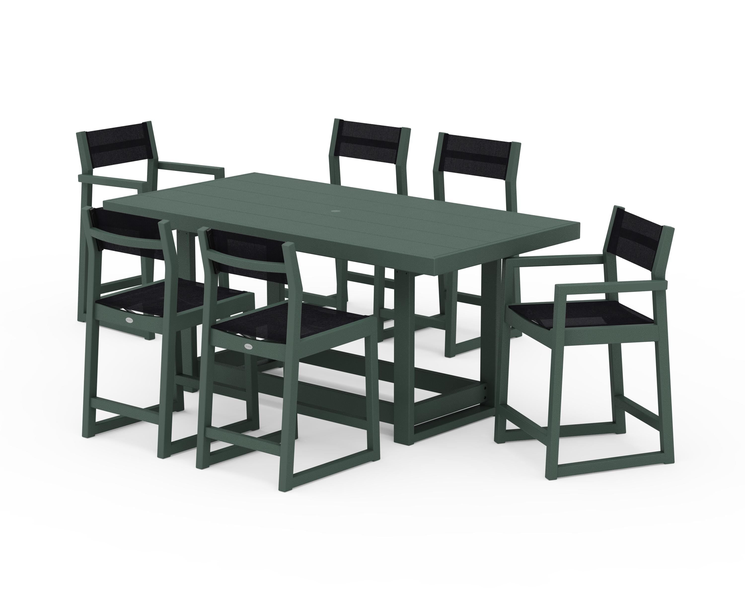 POLYWOOD® EDGE Sling 7-Piece Counter Table Set in Green / Black Sling