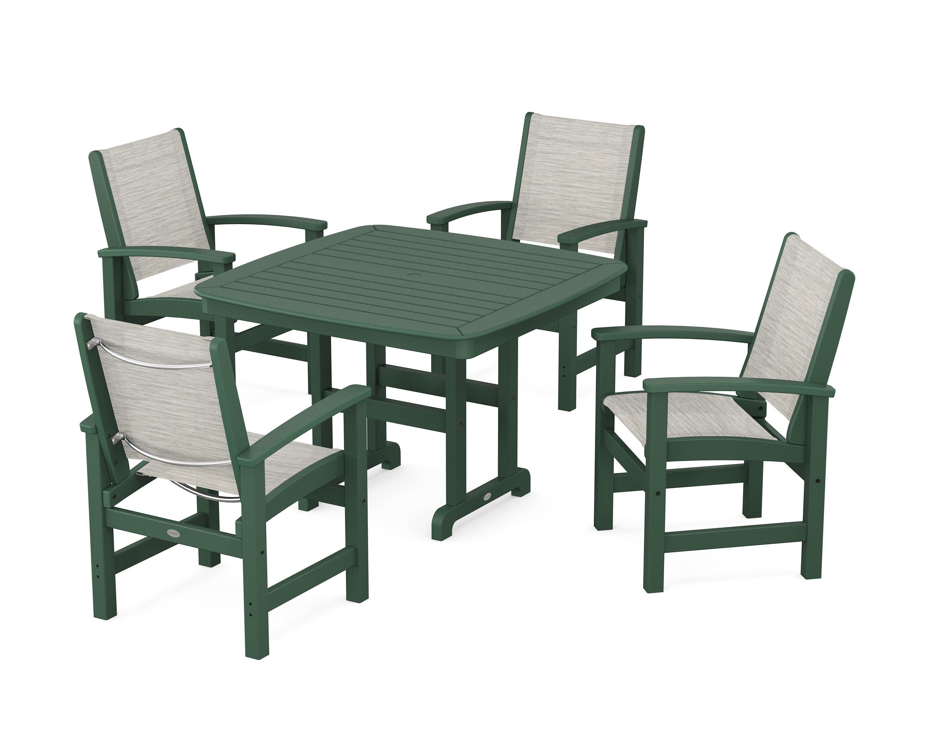 POLYWOOD® Coastal 5-Piece Dining Set in Green / Birch Sling