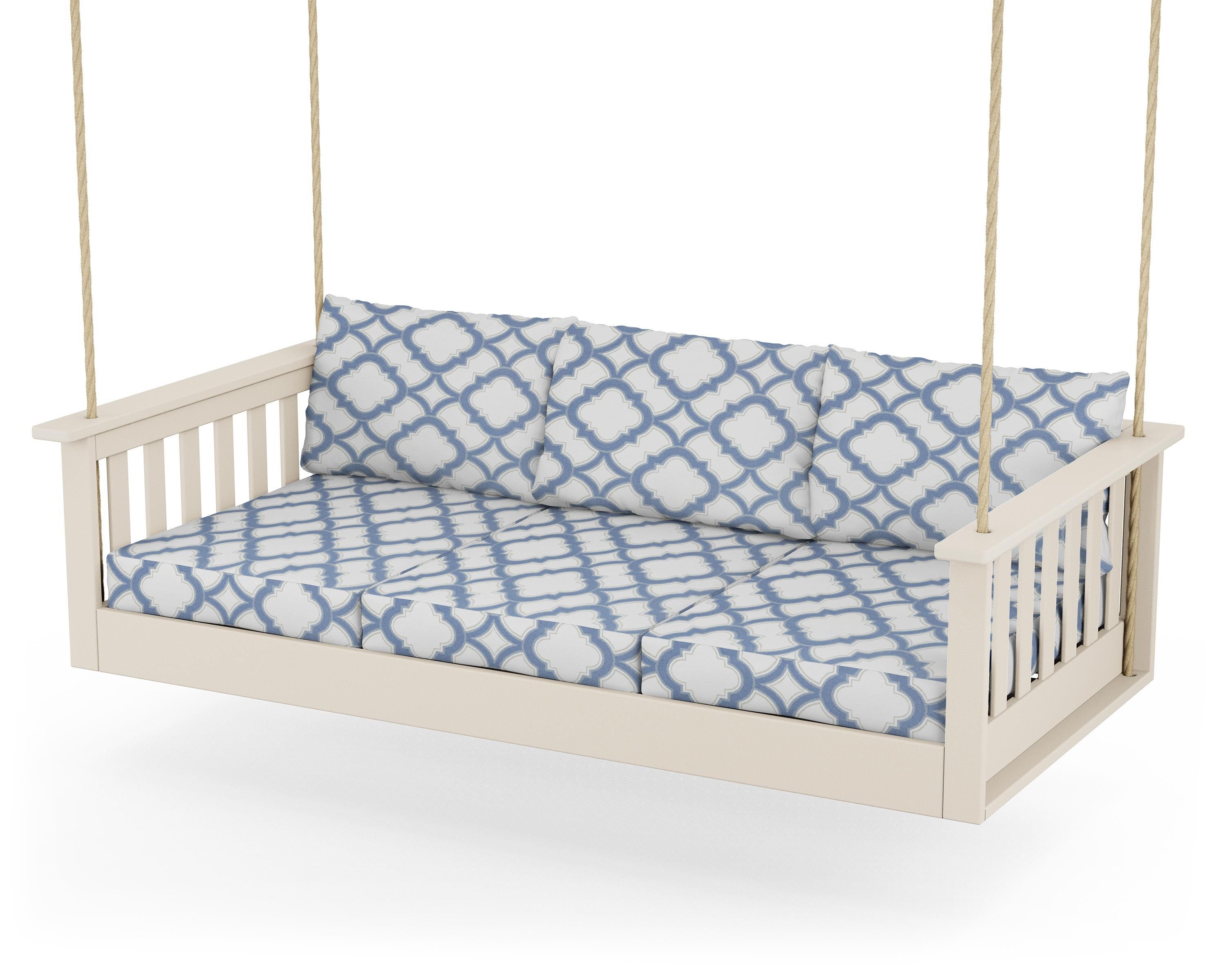 POLYWOOD® Vineyard Daybed Swing in Sand / Trellis Sky Blue