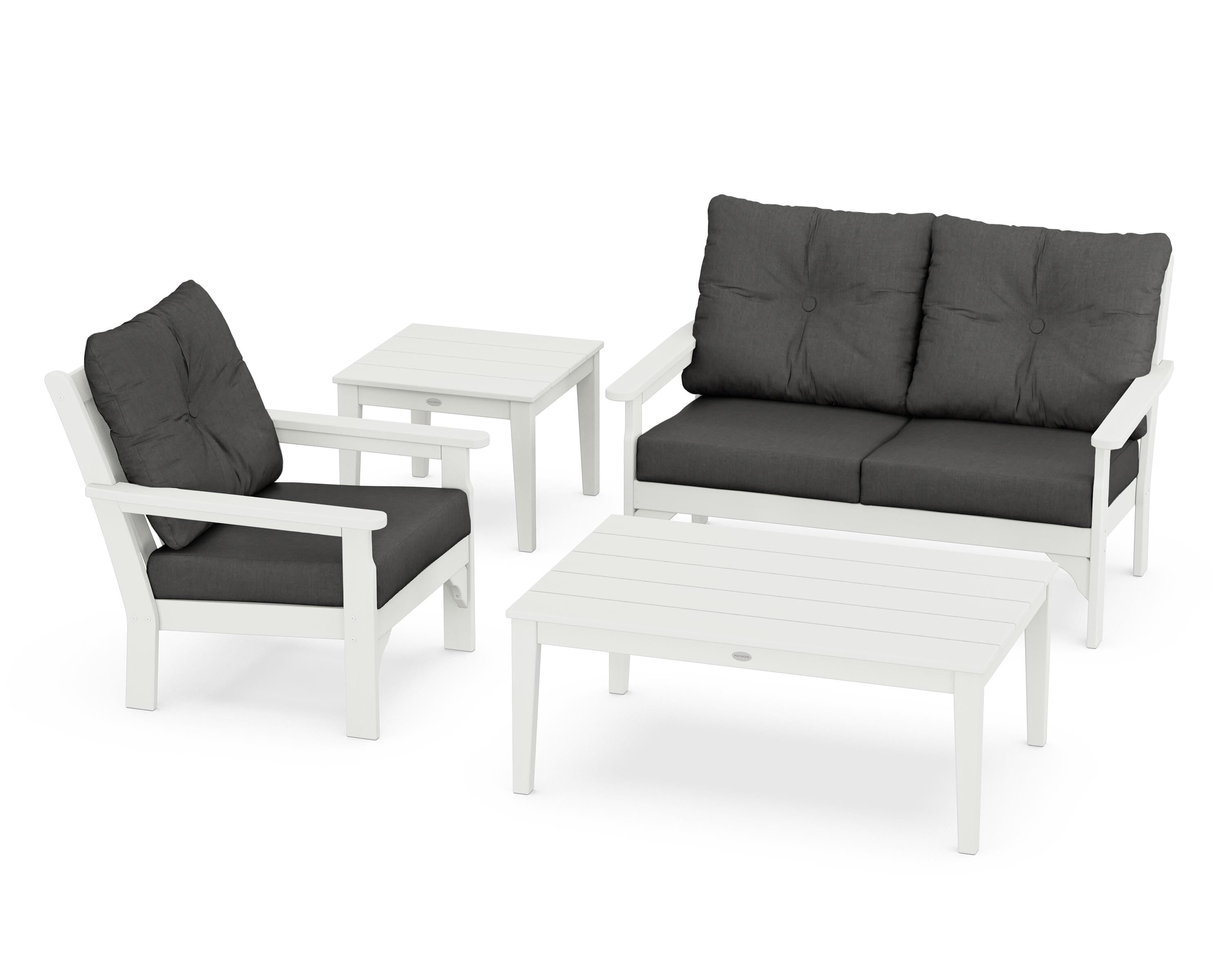POLYWOOD® Vineyard 4-Piece Deep Seating Set in Vintage White / Spectrum Carbon