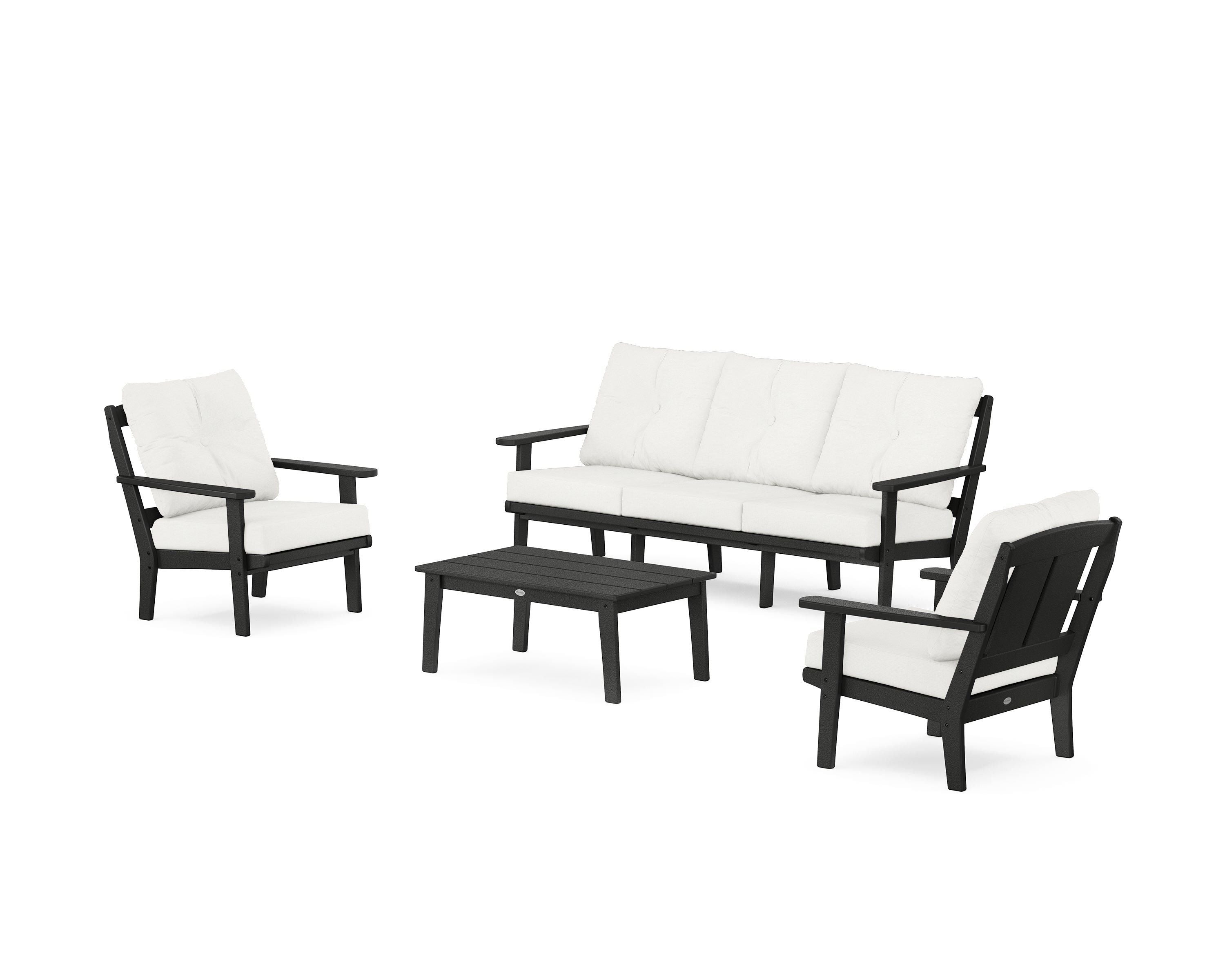 POLYWOOD® Mission 4-Piece Deep Seating Set with Sofa in Black / Natural Linen