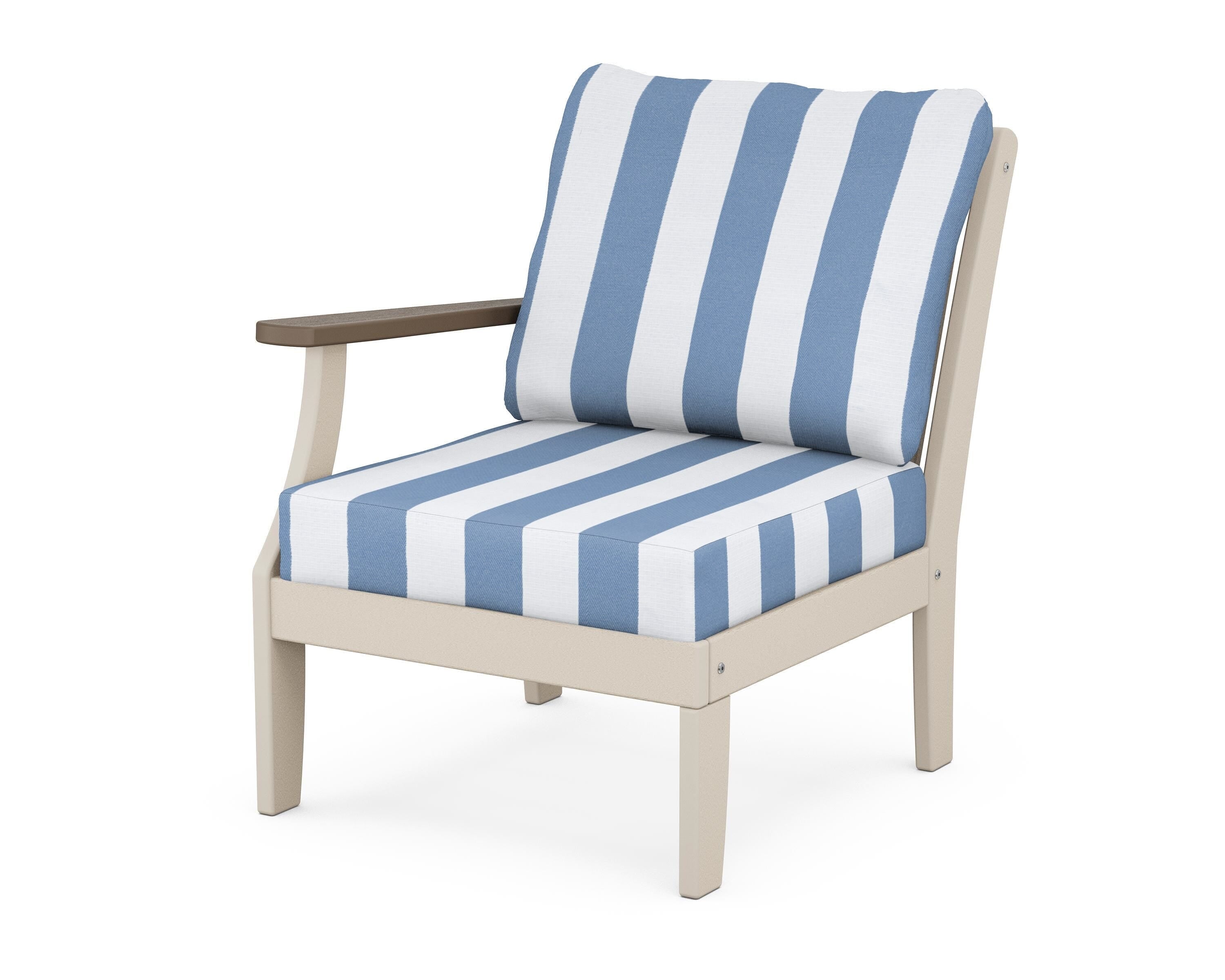 POLYWOOD® Braxton Modular Left Arm Chair in Sand / Kona / Cabana Stripe Sky Blue