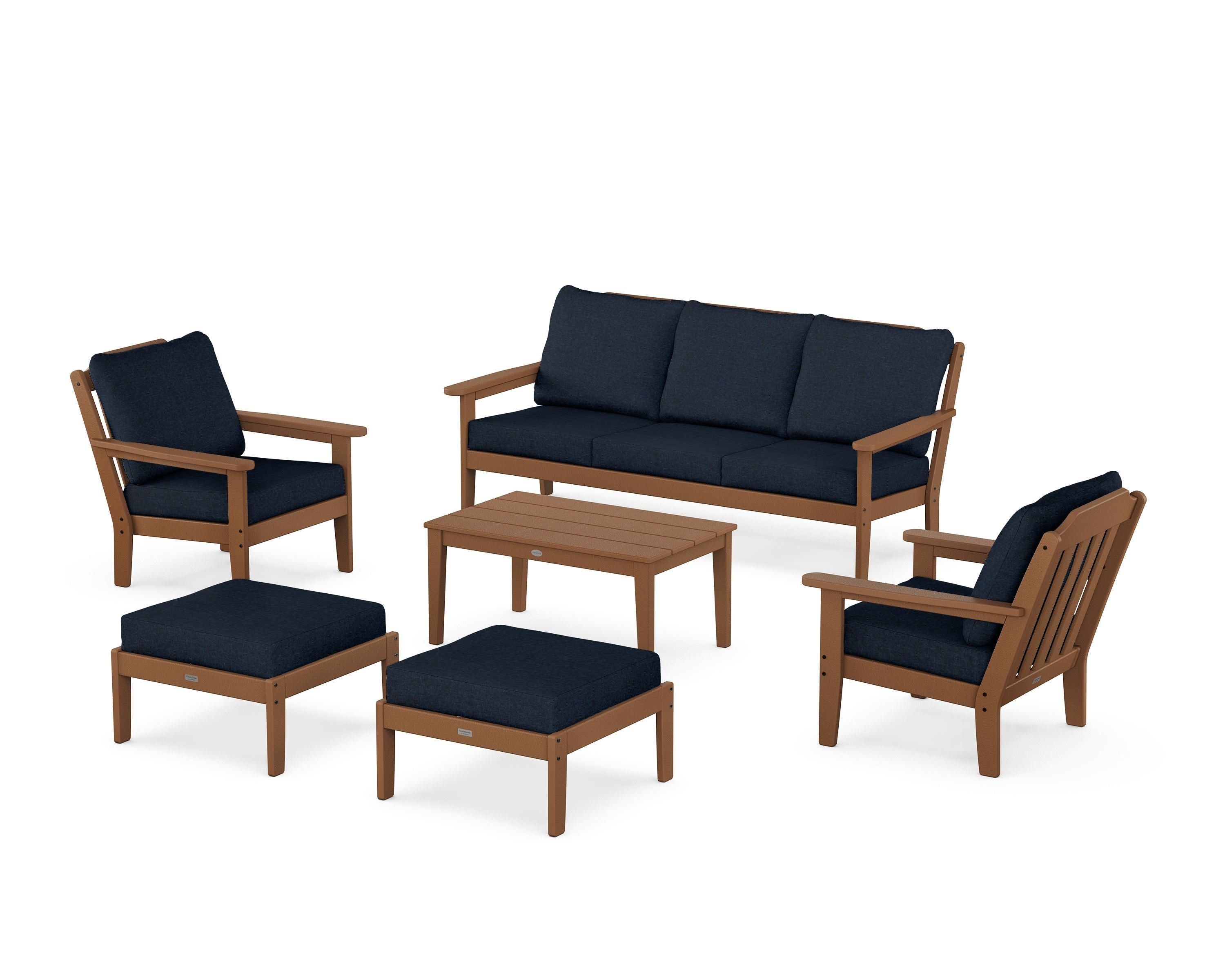 Country Living Cottage 6-Piece Lounge Sofa Set in Teak / Marine Indigo
