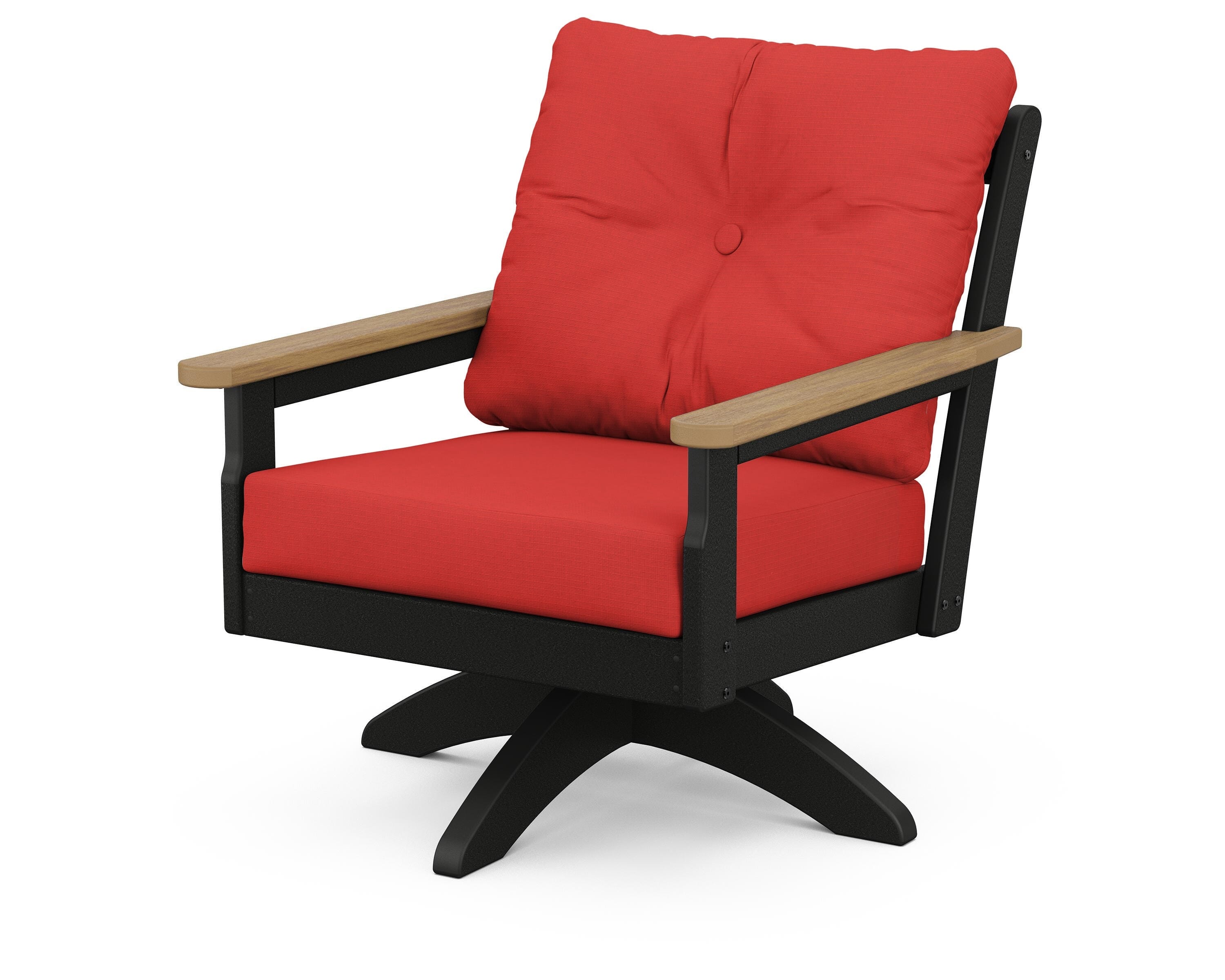 POLYWOOD® Vineyard Deep Seating Swivel Chair in Black / Natural / Crimson Linen