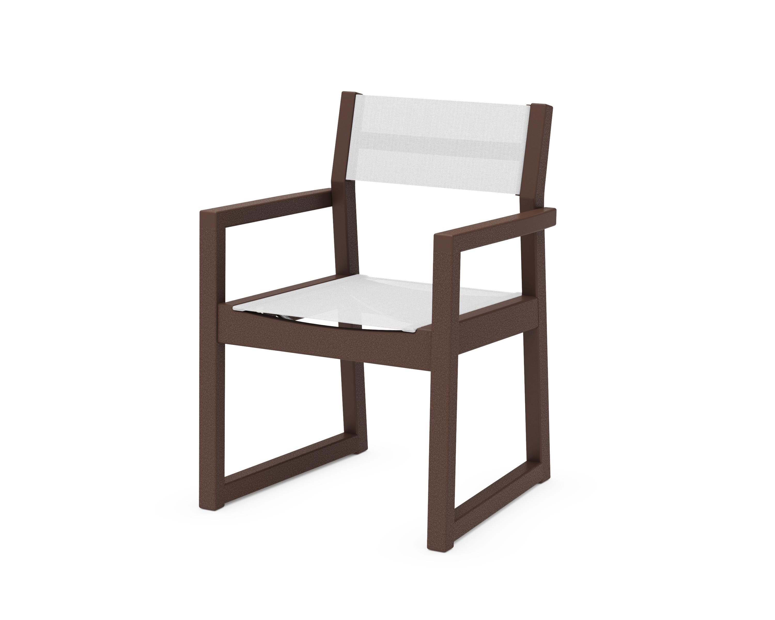 POLYWOOD® EDGE Sling Dining Arm Chair in Mahogany / White Sling