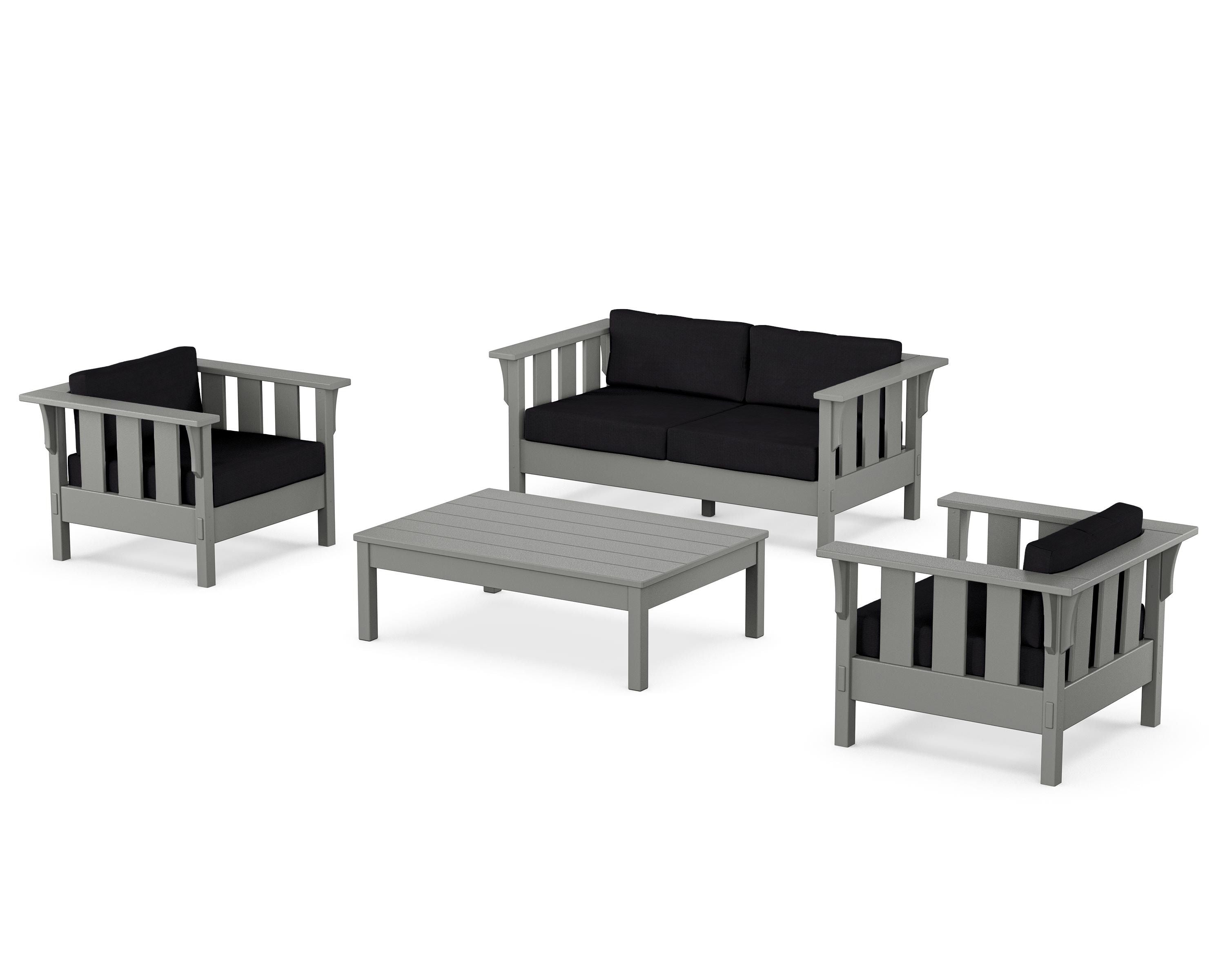 Martha Stewart by POLYWOOD® Acadia 4-Piece Deep Seating Set with Loveseat in Slate Grey / Midnight Linen