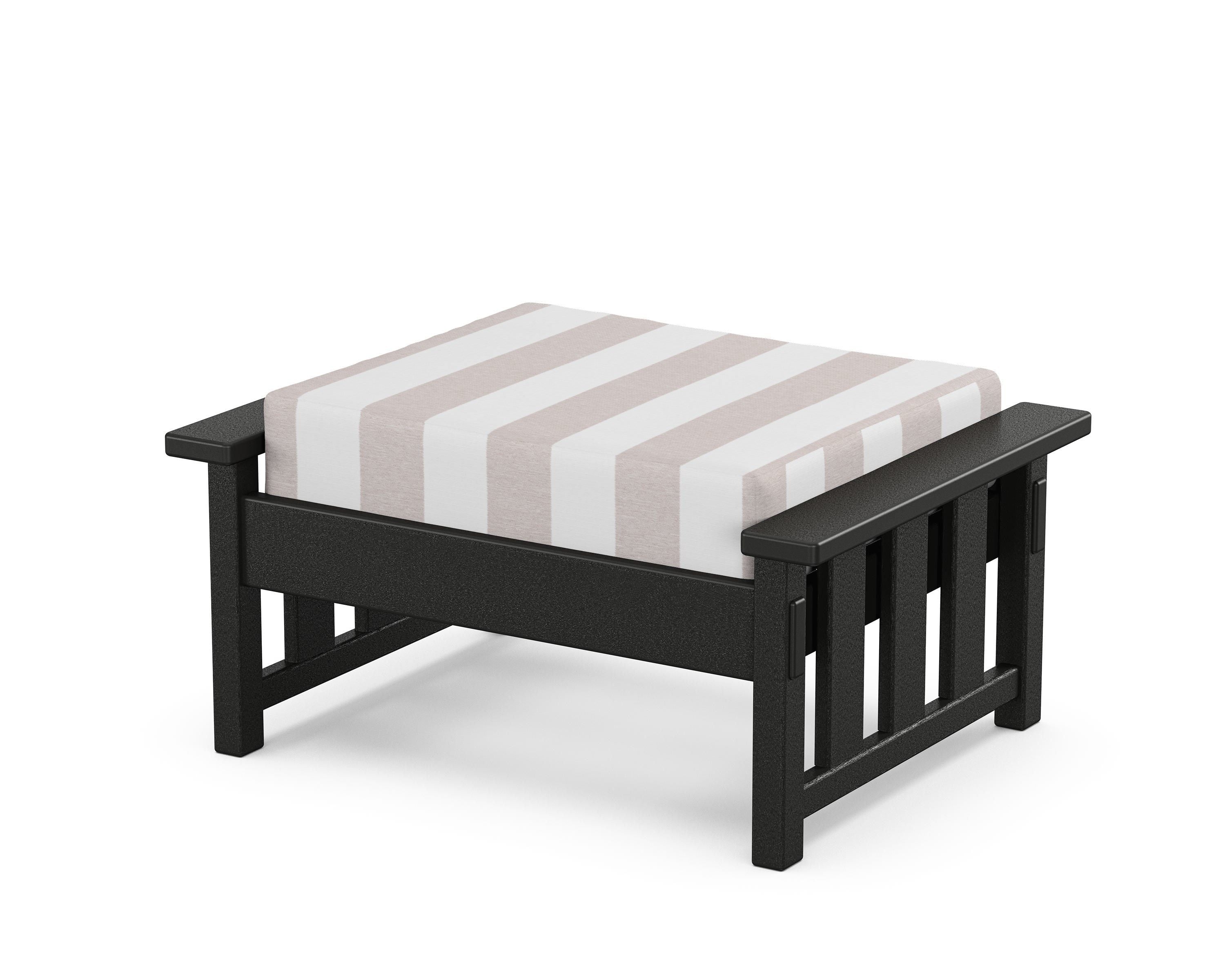 Martha Stewart by POLYWOOD® Acadia Deep Seating Ottoman in Black / Cabana Stripe Dune Burlap