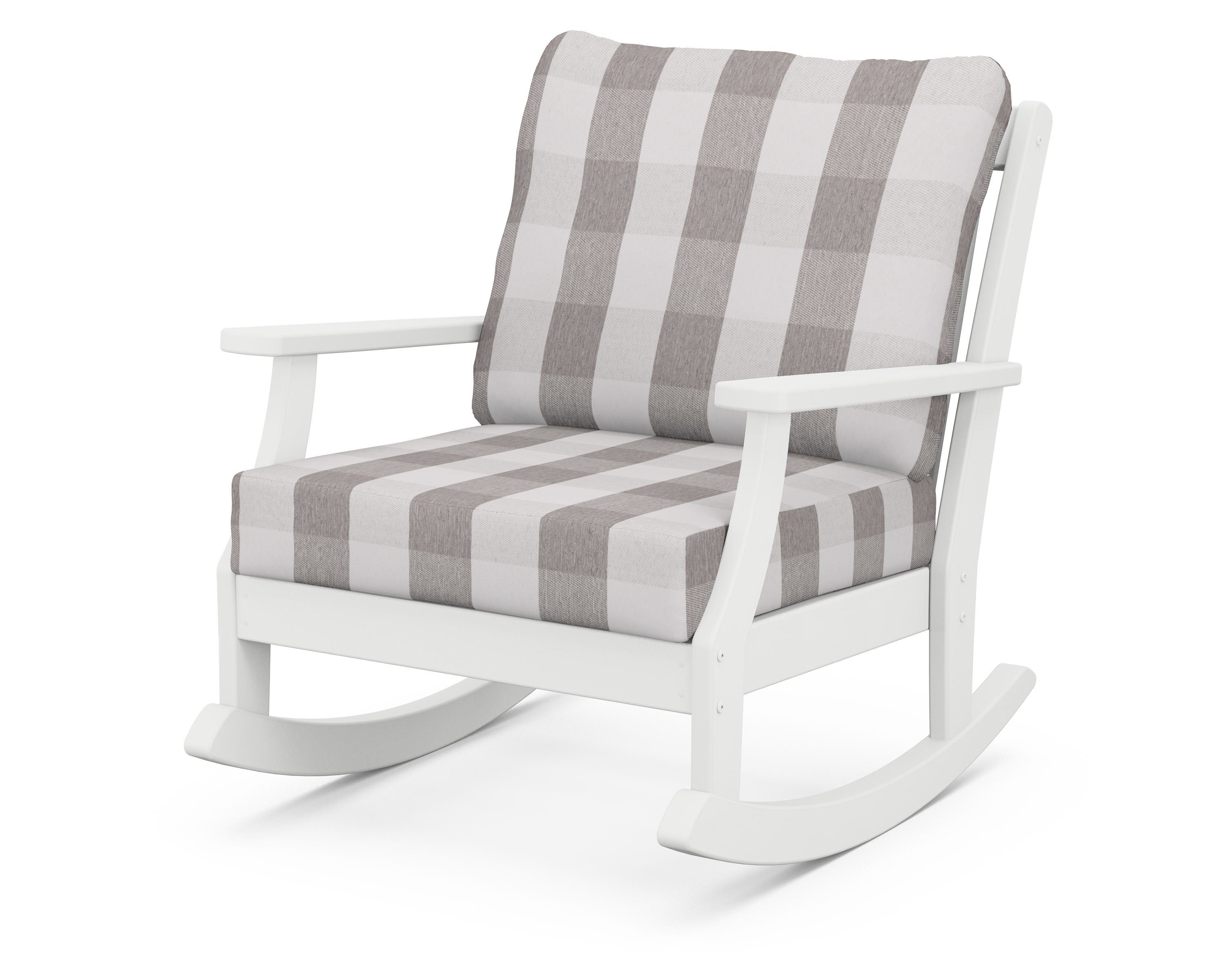 POLYWOOD® Braxton Deep Seating Rocking Chair in White / Buffalo Plaid Grey Mist