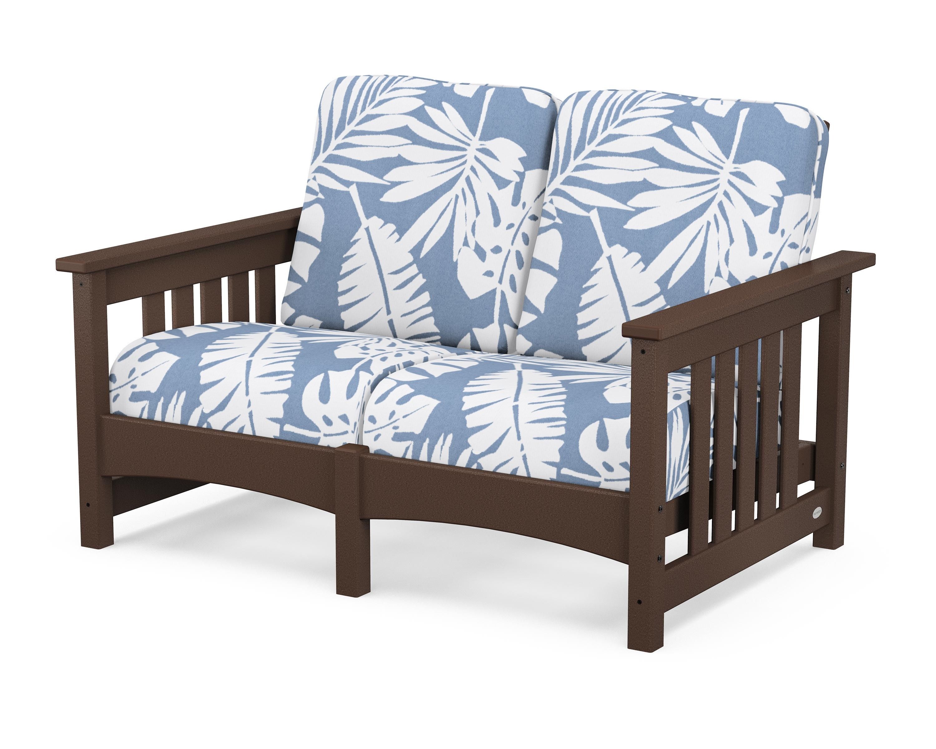 POLYWOOD® Club Mission Loveseat in Mahogany / Leaf Sky Blue