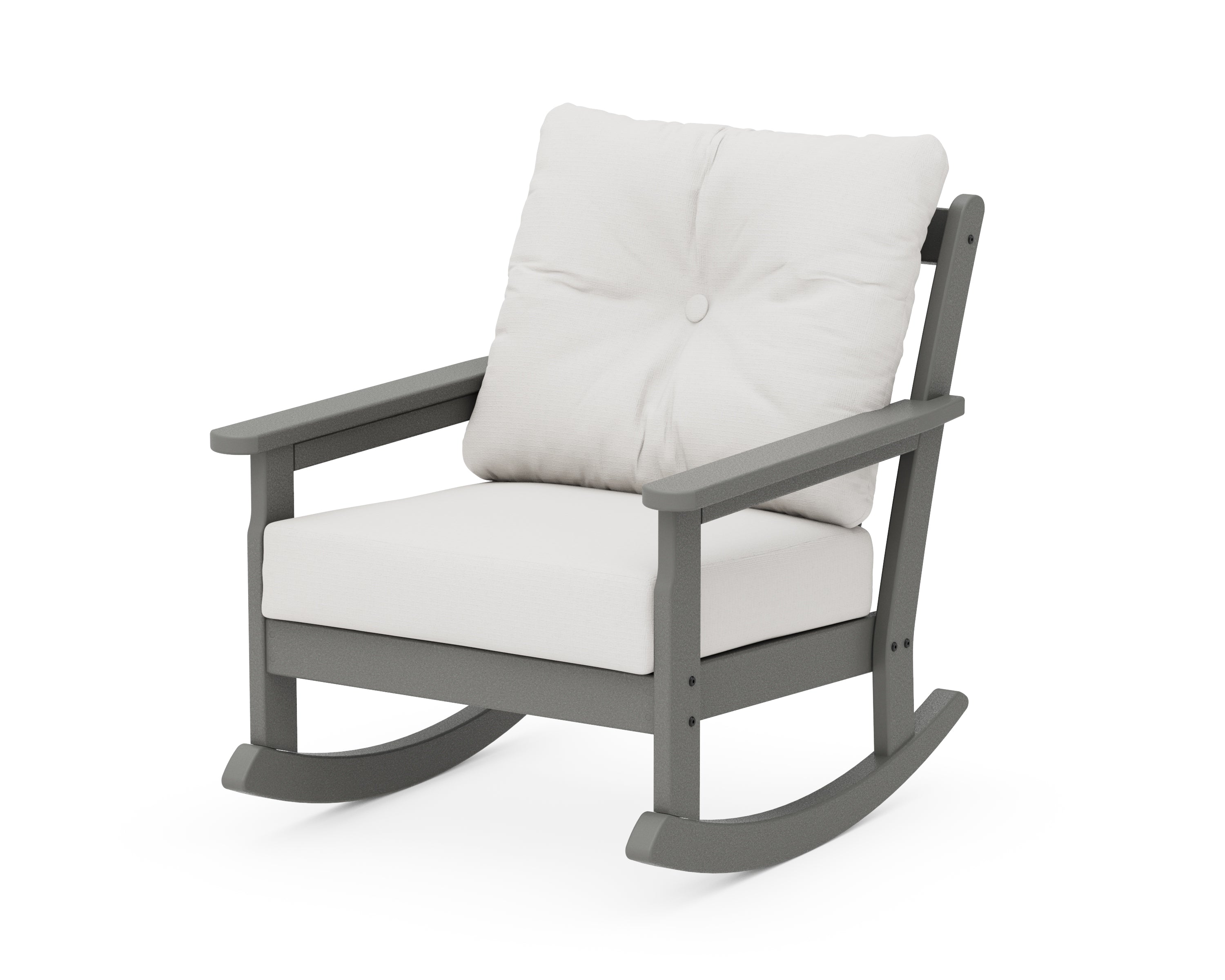 POLYWOOD® Vineyard Deep Seating Rocking Chair in Slate Grey / Natural Linen