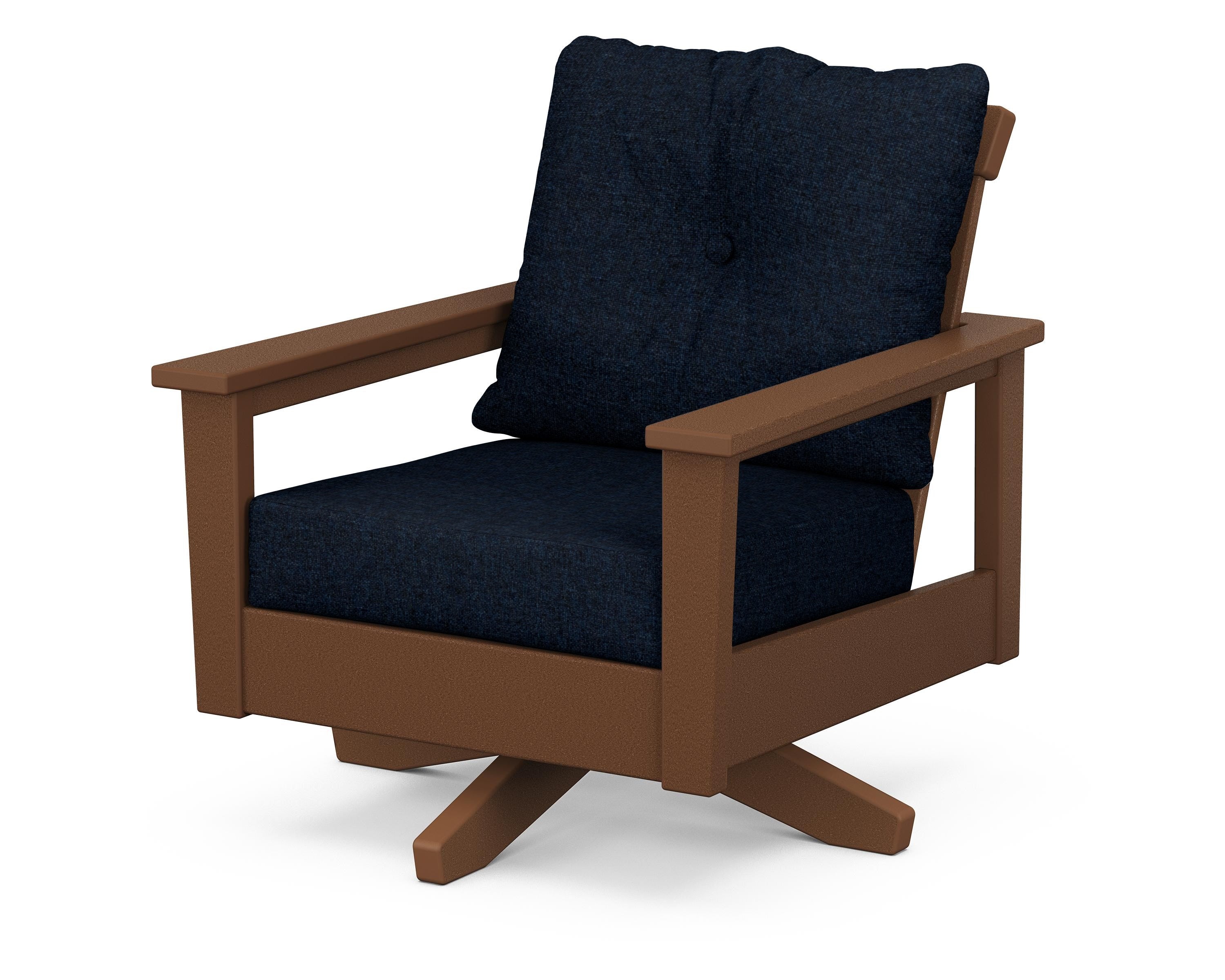 POLYWOOD® Prescott Deep Seating Swivel Chair in Teak / Marine Indigo
