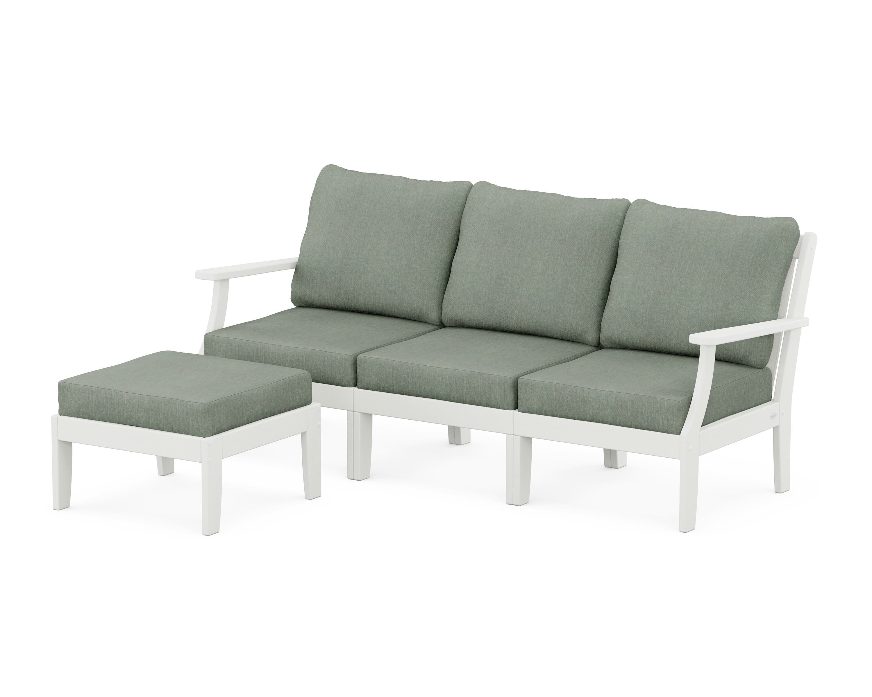POLYWOOD® Braxton Modular 4-Piece Deep Seating Set with Ottoman in Vintage White / Cast Sage