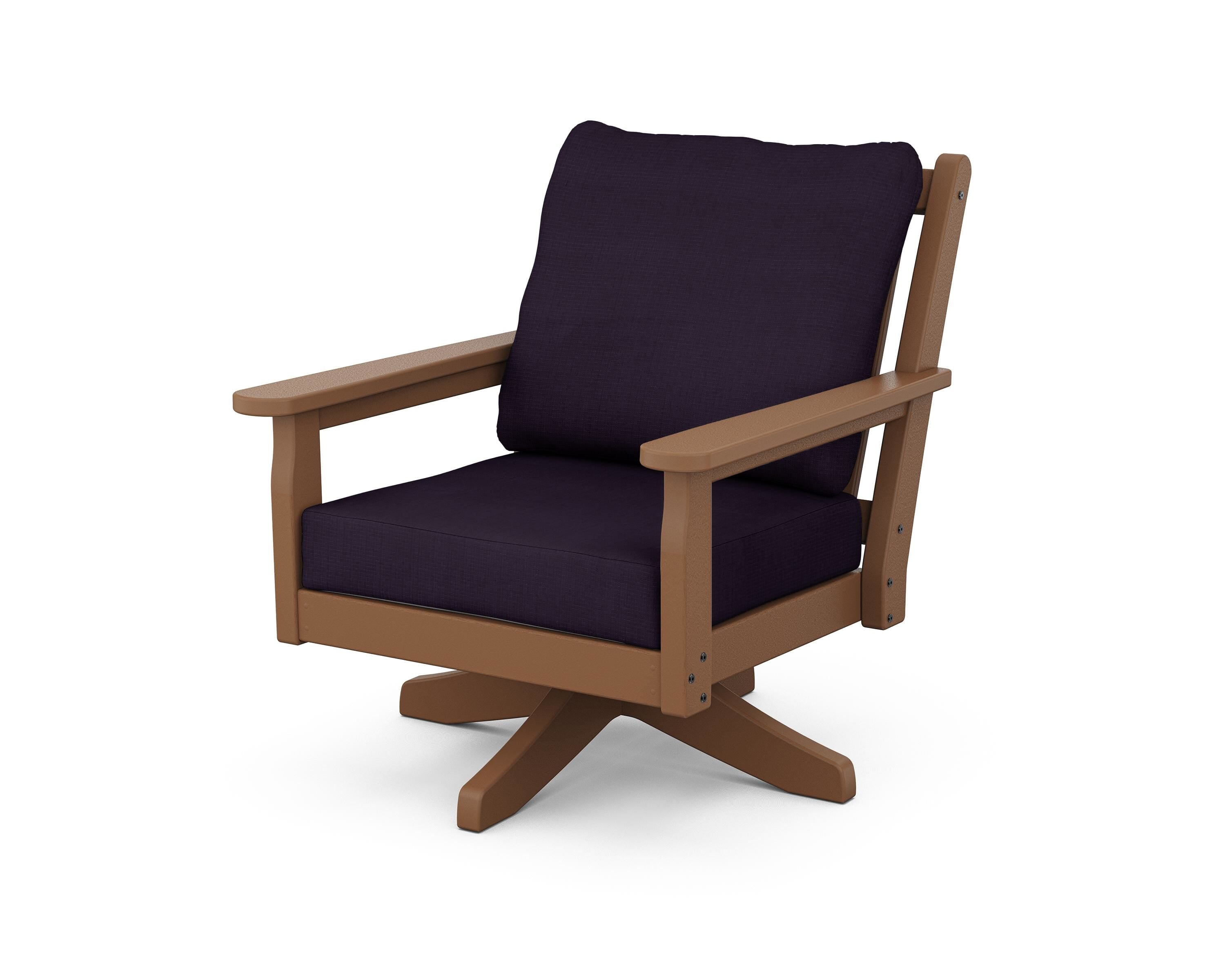 POLYWOOD® Chippendale Deep Seating Swivel Chair in Teak / Navy Linen